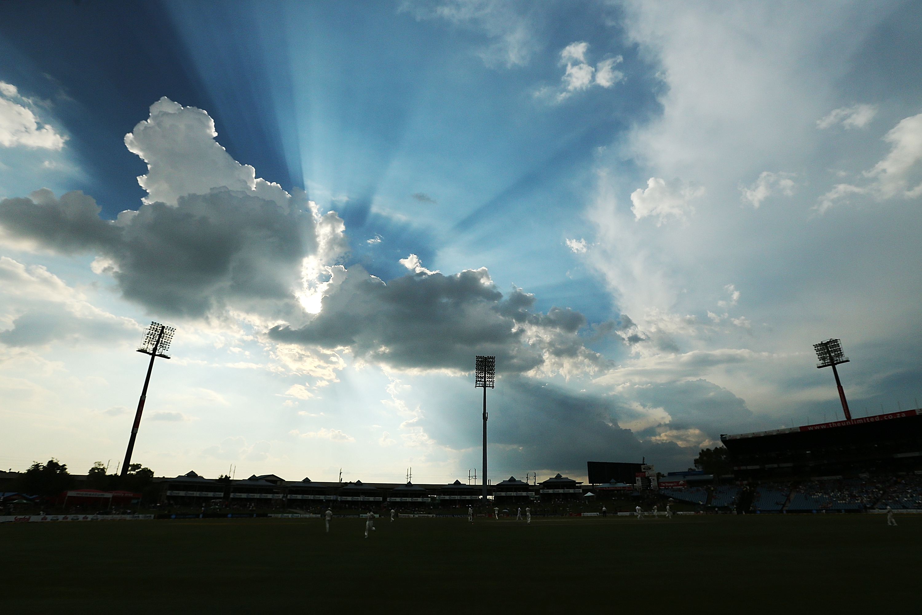 CENTURION, SOUTH AFRICA - FEBRUARY 13: (EDITORS NOTE: A polarizing filter was used for this image.) A general view shows passing storm clouds during day two of the First Test match between South Africa and Australia on February 13, 2014 in Centurion, South Africa. (Photo by Morne de Klerk/Getty Images)