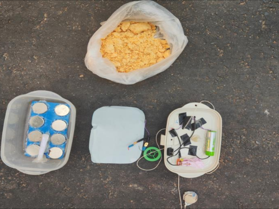 These photos document evidence seized from incidents involving explosive devices at government offices and other significant locations in Yangon