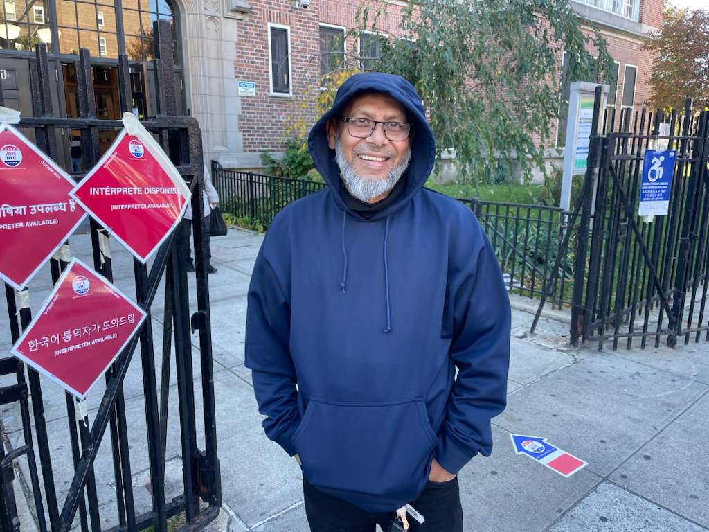 Iftikar Khan at a polling site in Jackson Heights, Queens