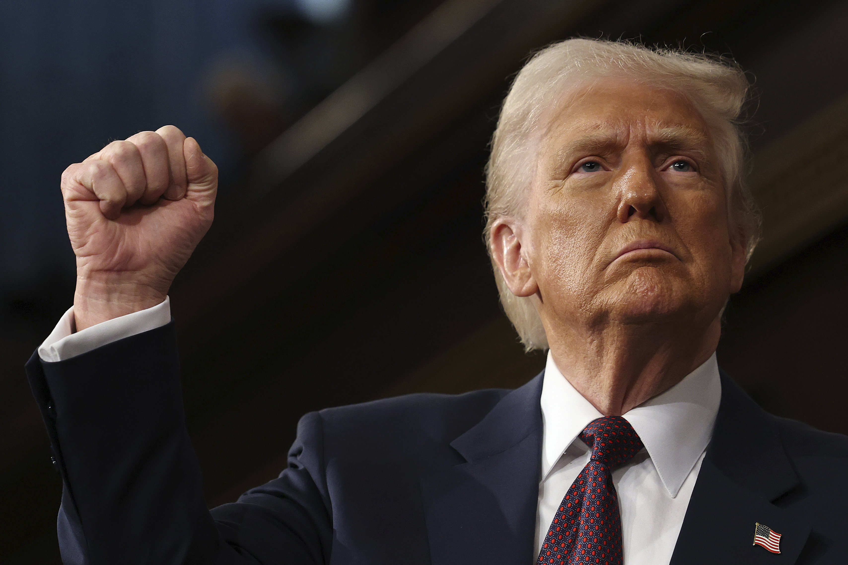 Donald Trump lifts a fist