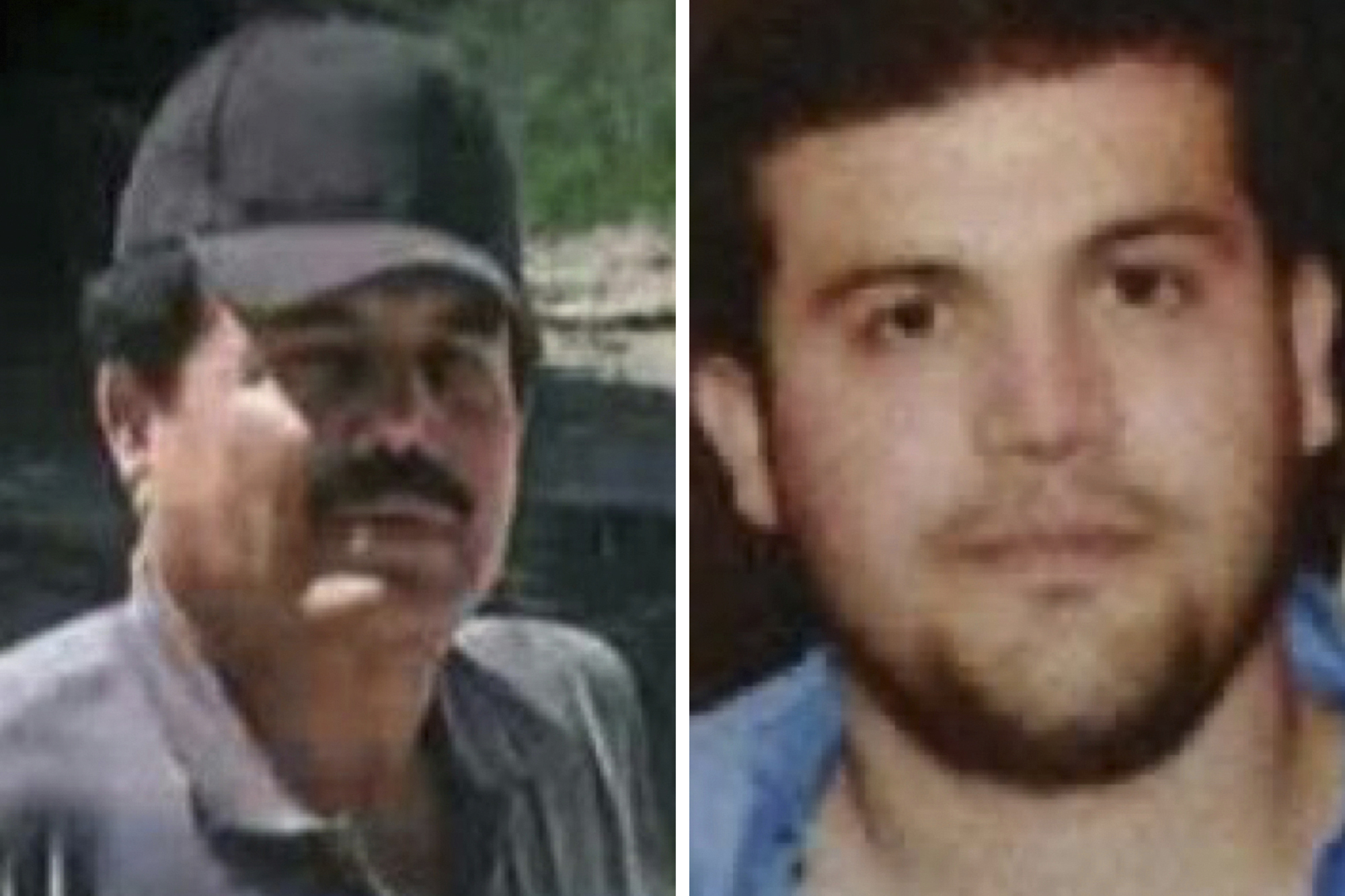 This combination of pictures created on July 26, 2024, shows and undated image obtained from the US Department of State of Ismael "El Mayo" Zambada Garcia (L), cofounder of the Sinaloa Cartel; and an undated image obtained from US Immigration and Customs Enforcement of Joaquin Guzman Lopez, a son of the cartel's other co-founder, Joaquin "El Chapo" Guzman
