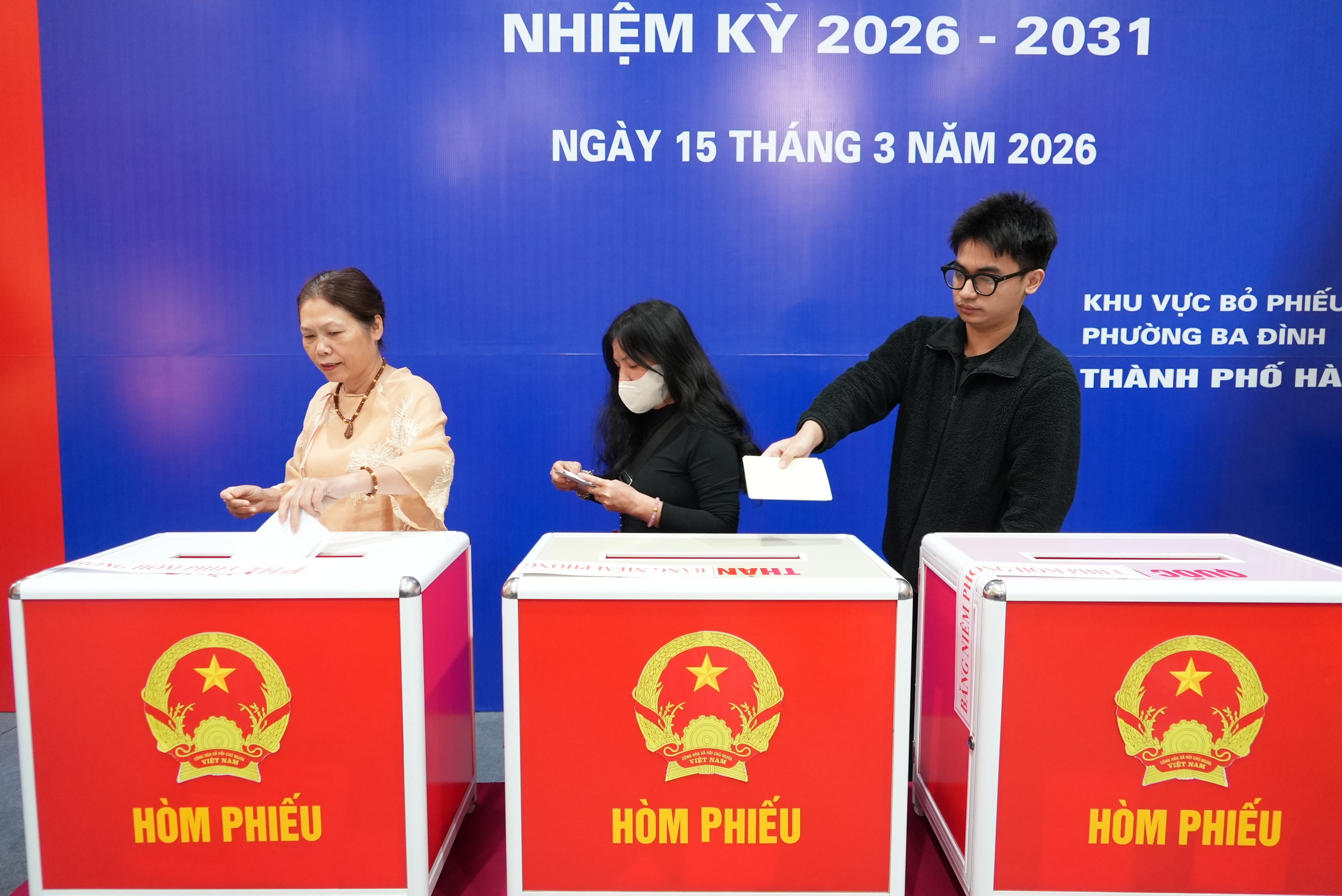 Voters cast ballots in Hanoi, Vietnam, March 15, 2026