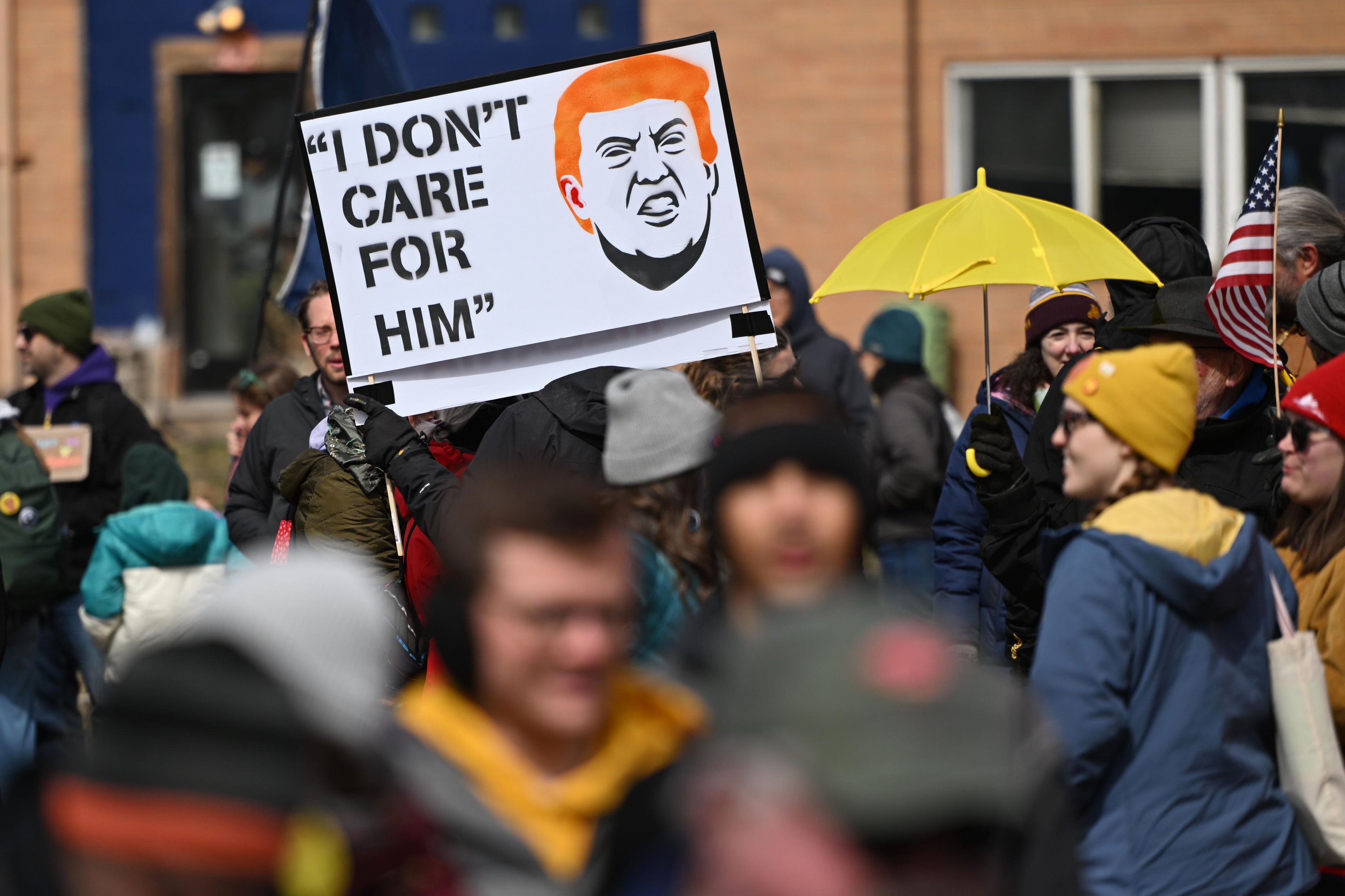People gather at Western Park before the "No Kings" protest Saturday, March 28, 2026, in St. Paul, Minn. (AP Photo/Tom Baker)