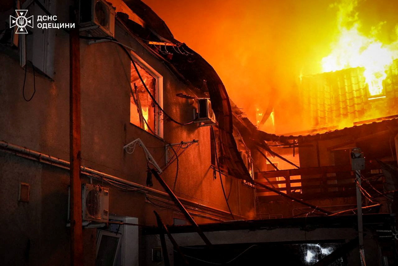 The apartment building hit by a Russian drone strike, amid Russia's attack on Ukraine, in Odesa, Ukraine in this handout picture released April 24, 2026. Press service of the State Emergency Service of Ukraine in Odesa region/Handout via REUTERS ATTENTION EDITORS - THIS IMAGE HAS BEEN SUPPLIED BY A THIRD PARTY. WATERMARK FROM SOURCE. MANDATORY CREDIT. BEST QUALITY AVAILABLE.