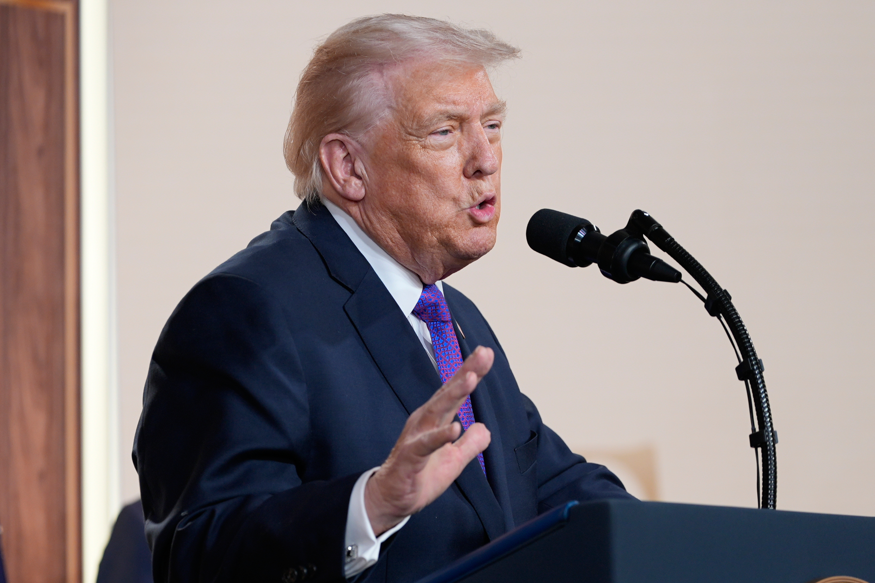 President Donald Trump speaks about TrumpRx in the South Court Auditorium in the Old Eisenhower Executive Office Building on the White House campus, Thursday, Feb. 5, 2026, in Washington. (AP Photo/Alex Brandon)