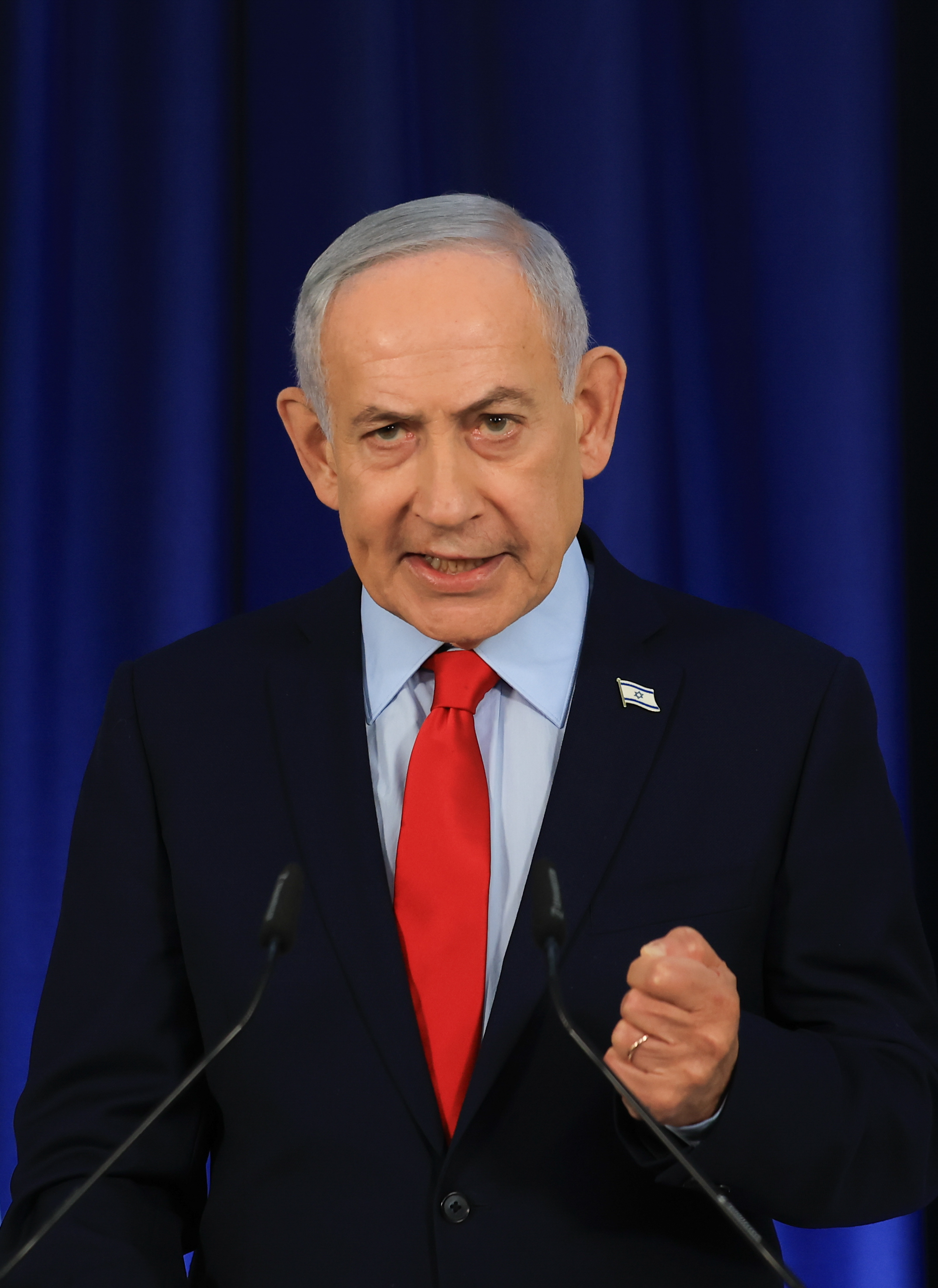 Israeli Prime Minister Benjamin Netanyahu speaks.