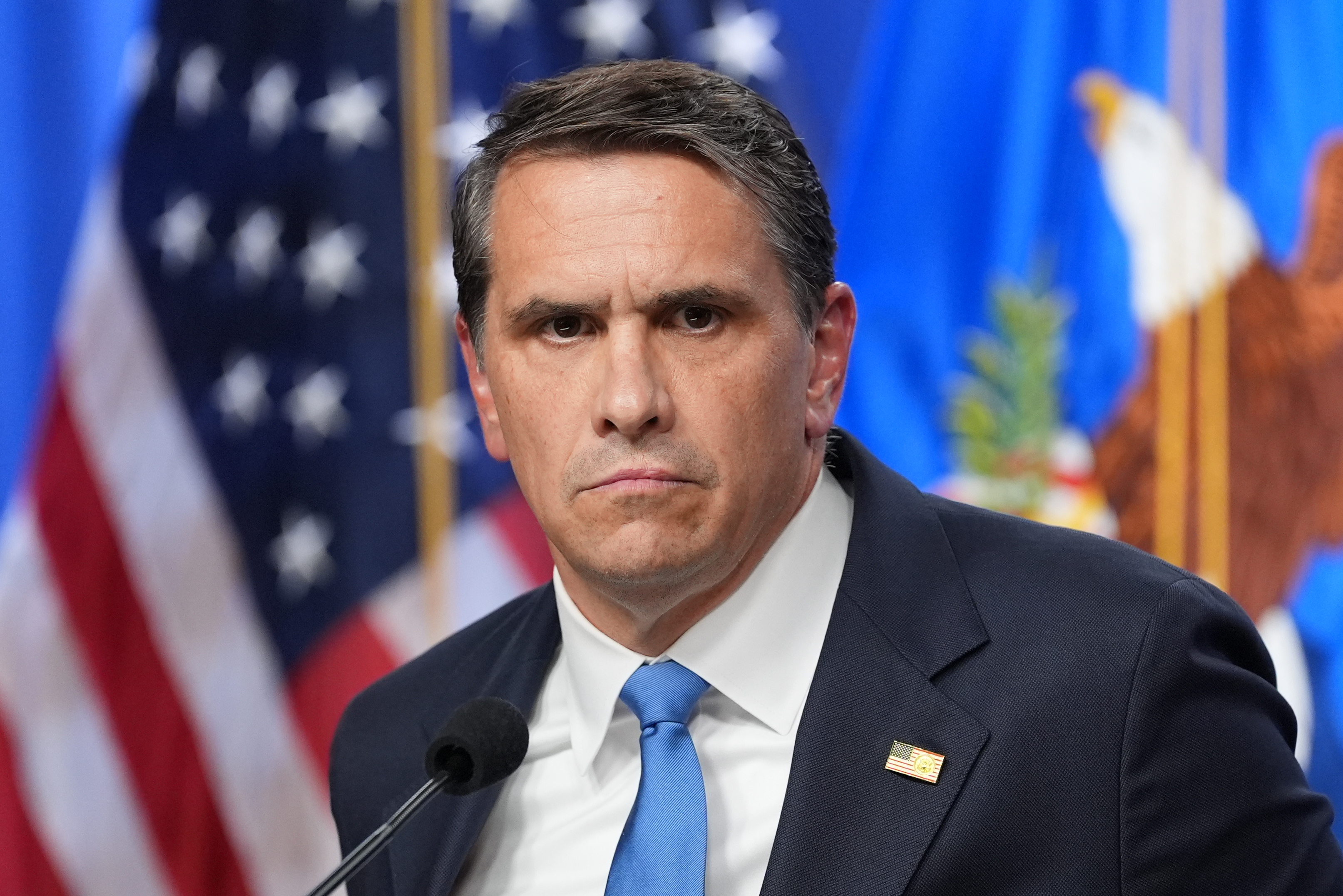 Acting Attorney General Todd Blanche speaks at a news conference at the Justice Department, Tuesday, April 21, 2026, in Washington. (AP Photo/Jacquelyn Martin)