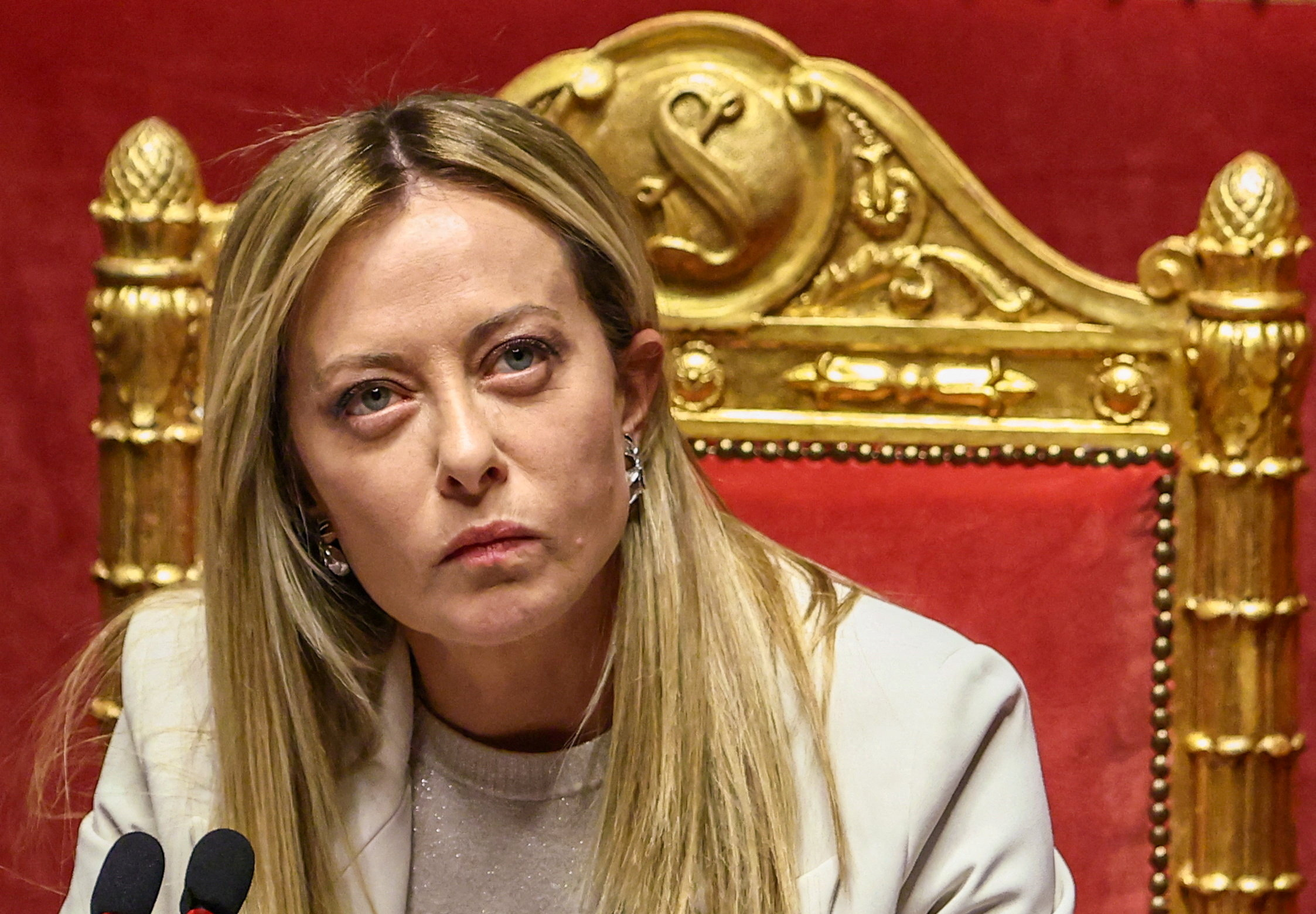 Italy's Prime Minister Giorgia Meloni listens during a session at Italian Senate in Rome, Italy, on March 11, 2026. [REUTERS/Matteo Minnella]