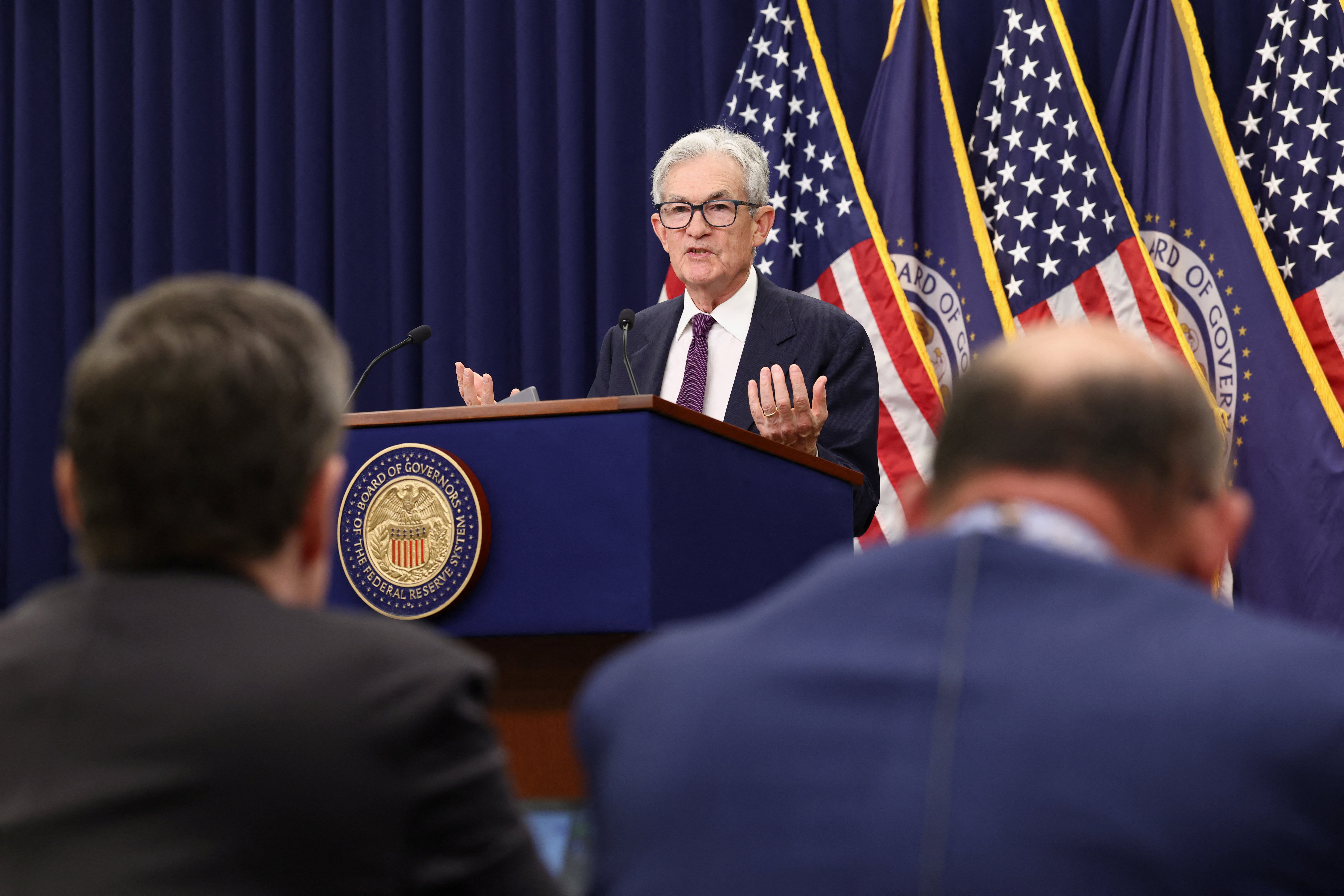 U.S. Federal Reserve Chair Jerome Powell speaks during a press conference following a two-day meeting of the Federal Open Market Committee (FOMC), at the U.S. Federal Reserve in Washington, D.C., U.S., April 29, 2026. REUTERS/Kevin Lamarque