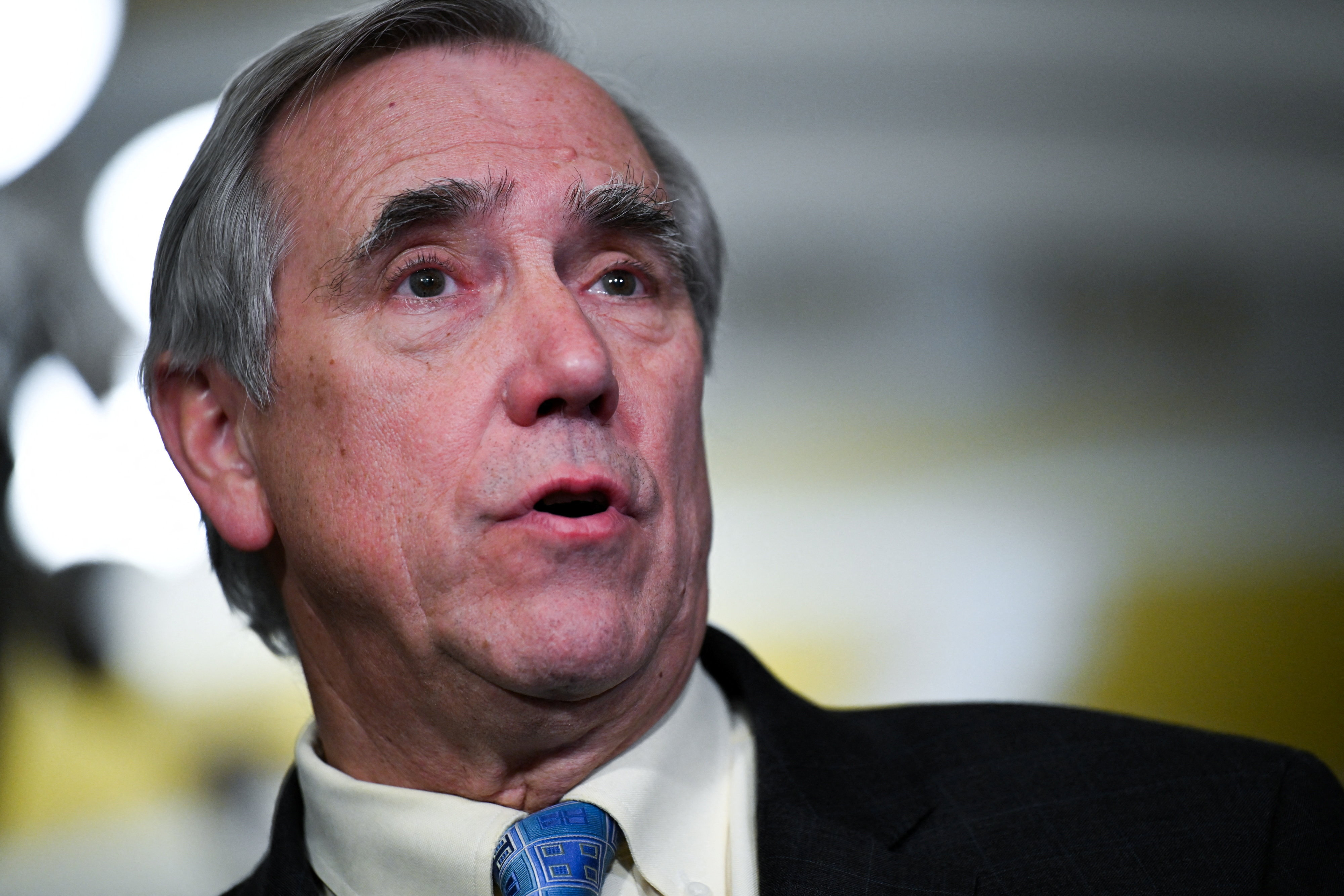 Senator Jeff Merkley (D-OR) speaks as Senate Democrat leaders hold a press conference following their weekly policy lunch on Capitol Hill in Washington, D.C., U.S., April 21, 2026. REUTERS/Annabelle Gordon