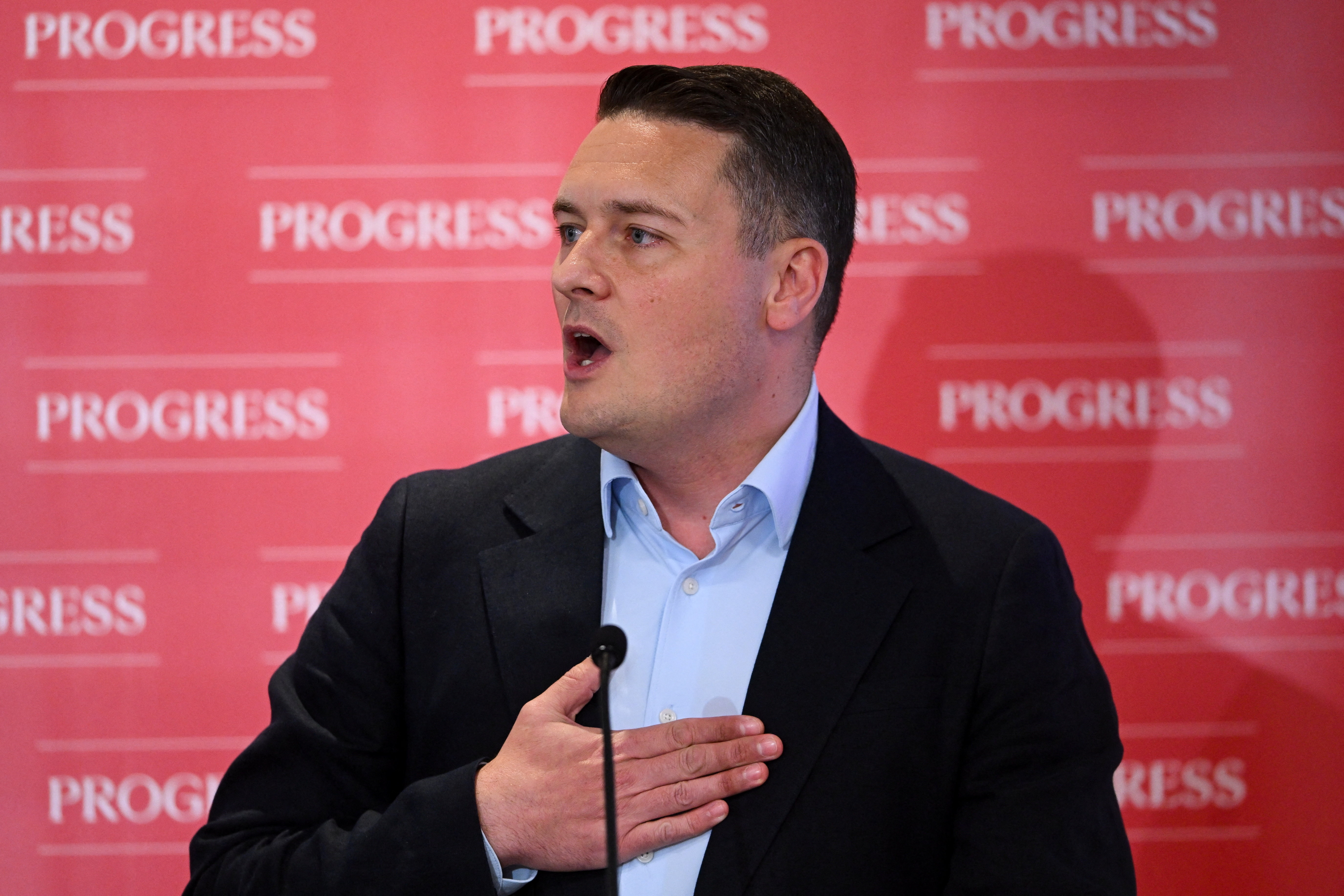 Britain’s former Health Secretary Wes Streeting delivers a keynote address at the Progress annual conference 2026, in London, Britain, May 16, 2026. [Jaimi Joy/Reuters]