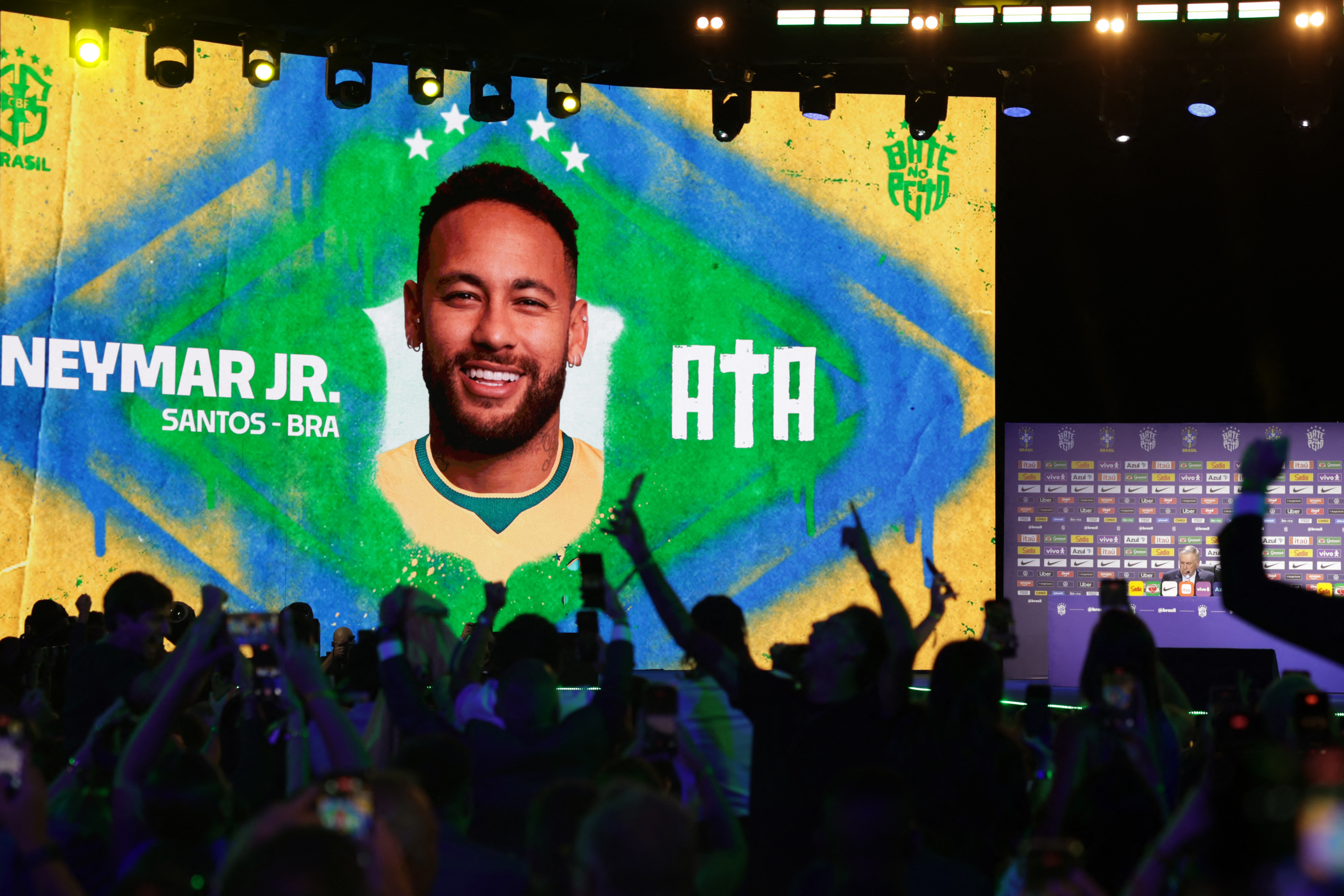Brazil coach Carlo Ancelotti names Santos' Neymar in his squad during the press conference