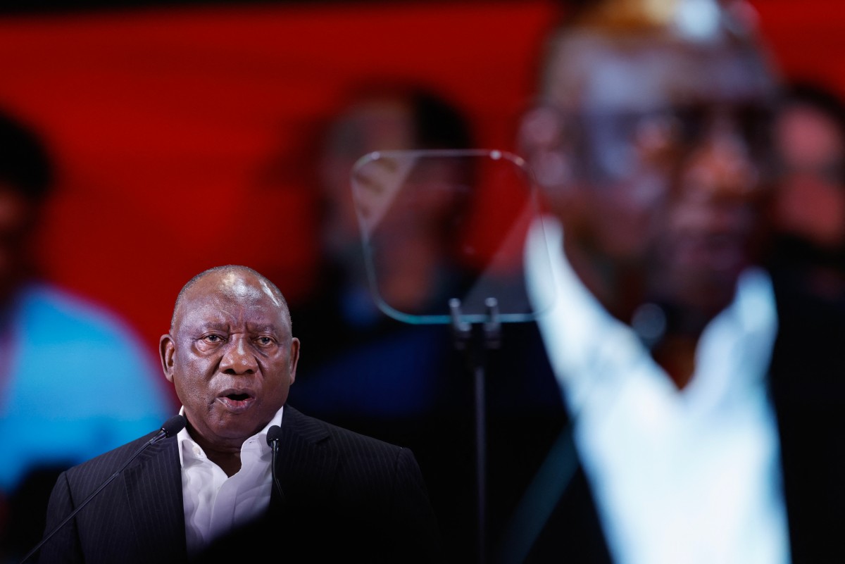 South Africa's President Cyril Ramaphosa speaking.
