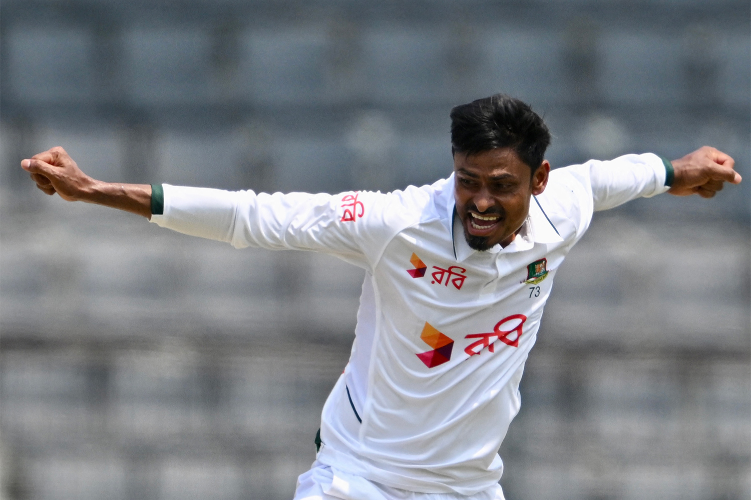 Bangladesh's Taijul Islam celebrates