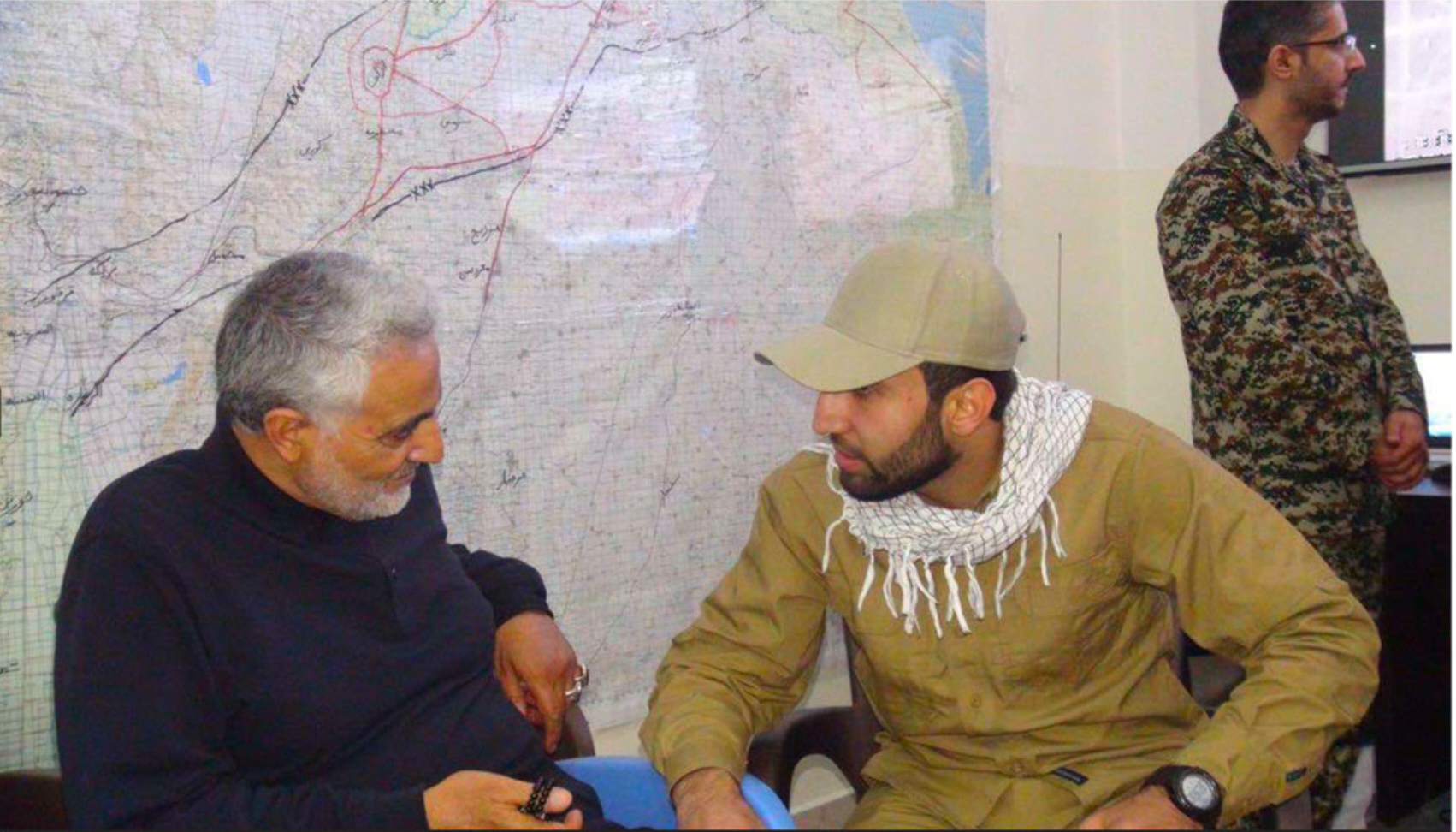 This photo from a criminal complaint unsealed Friday, May 15, 2026 by the U.S. District Court for the Southern District of New York, shows Mohammad Baqer Saad Dawood Al-Saadi, right, with Qasem Soleimani, former commander of the Iran's Islamic Revolutionary Guard Corps' Quds Force, featured on al-Saadi’s Snapchat account according to a federal criminal complaint. (U.S. District Court for the Southern District of New York via AP)