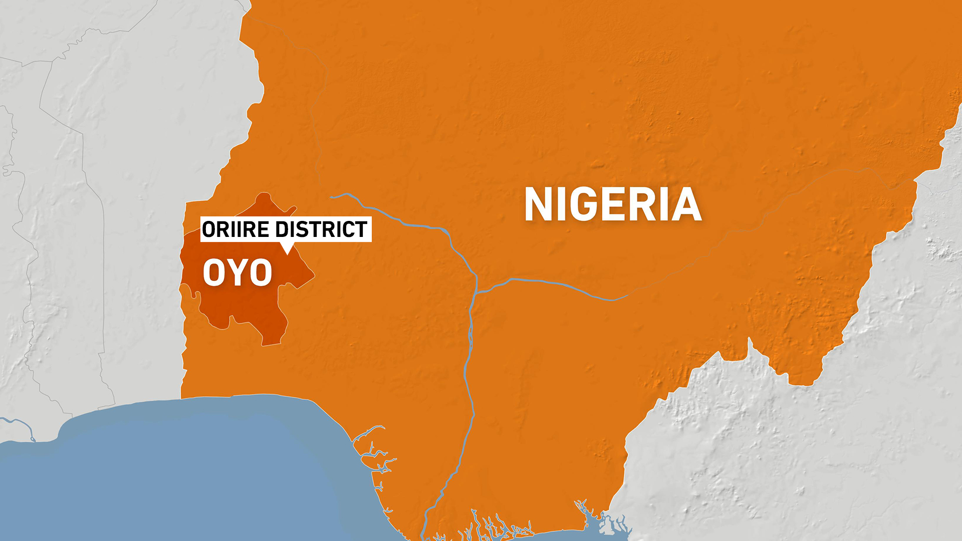 Map of Nigeria showing Oriire District in Oyo state
