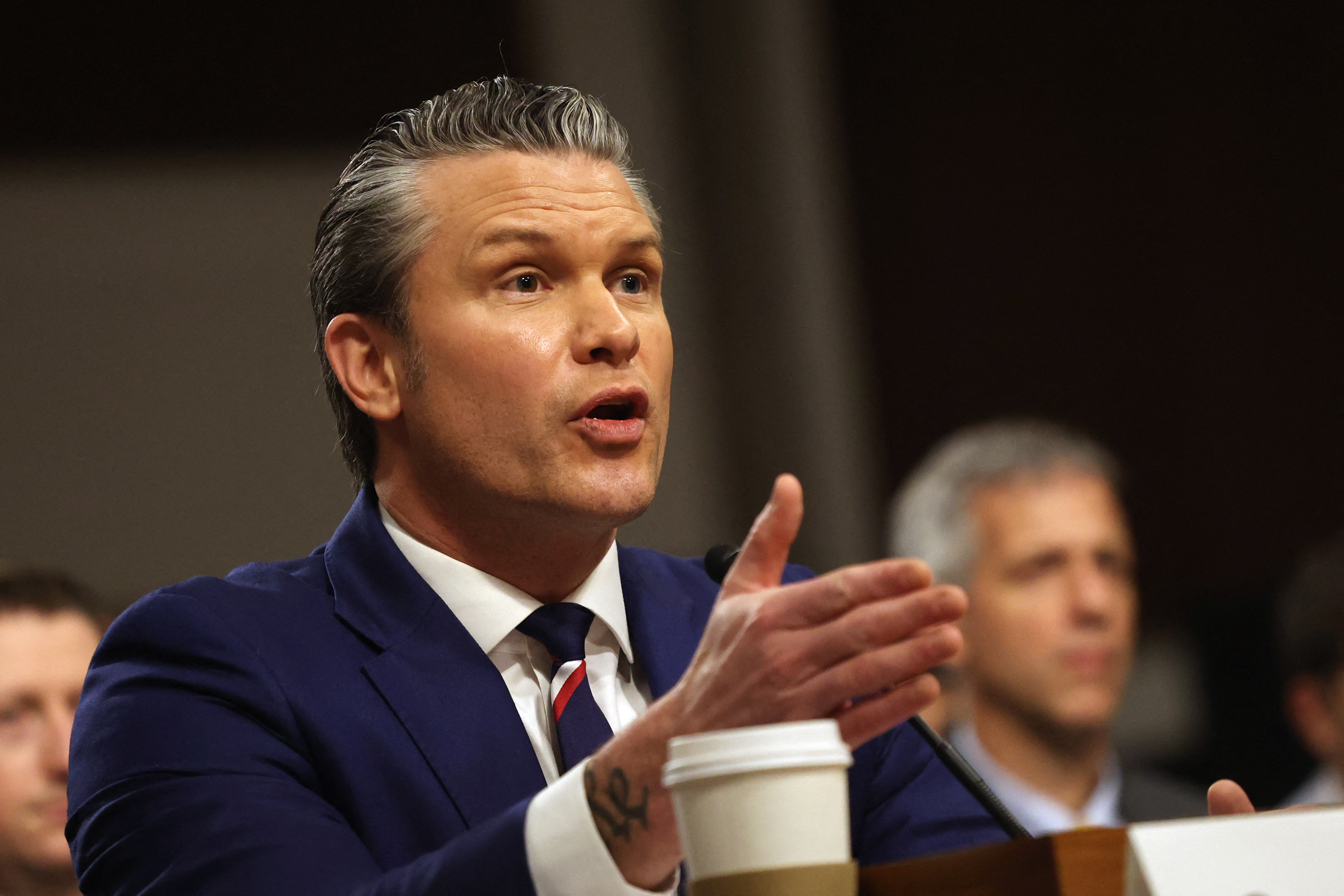 US Secretary of Defense Pete Hegseth testifies during a Senate Armed Services Committee hearing on the Department of Defense budget request for Fiscal Year 2027 on Capitol Hill in Washington, DC, on April 30, 2026. (Photo by Alex Wroblewski / AFP)