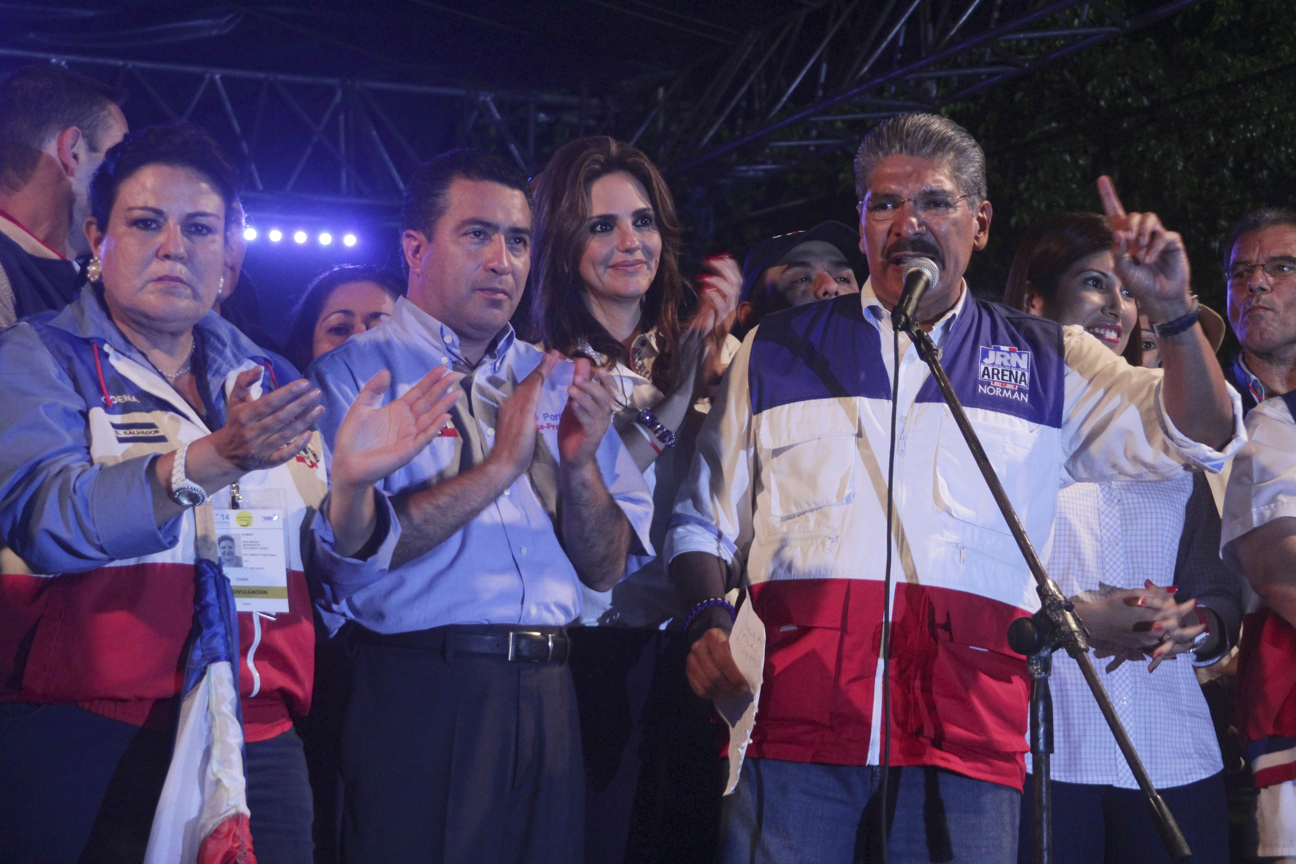 Norman Quijano, a conservative ARENA figure and one time political rival to Nayib Bukele, addresses supporters after the 2014 presidential runoff.