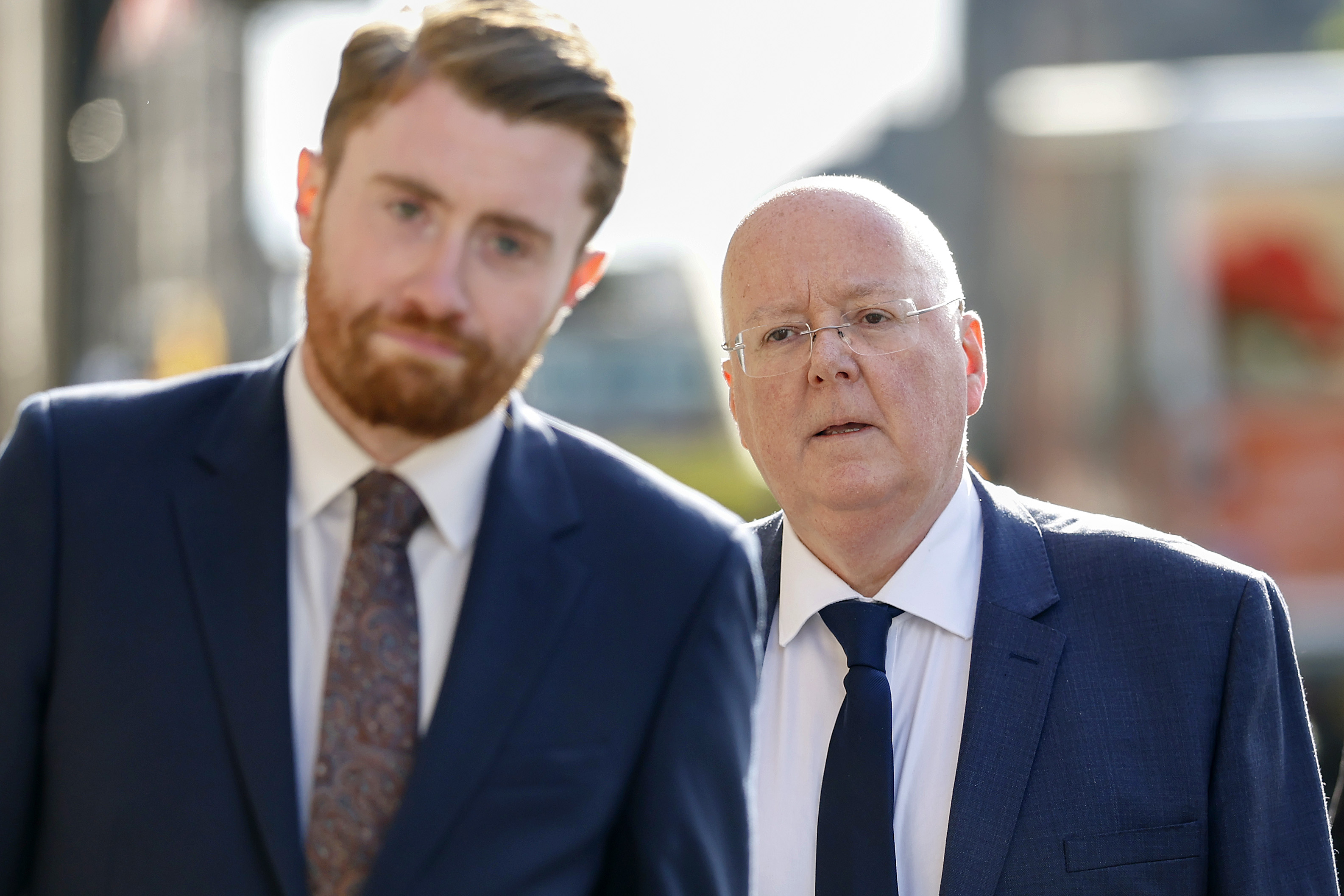 EDINBURGH, SCOTLAND - MAY 25: Peter Murrell (R) arrives at the High Court on May 25, 2026 in Edinburgh, Scotland. Peter Murrell , the estranged husband of former first minister Nicola Sturgeon, has been charged with embezzling £459,000 from the Scottish National Party (SNP) between August 2010 and January 2023, during part of his 22-year tenure as chief executive of the party. The hearing was postponed from an earlier date of February 20 at the High Court in Glasgow. (Photo by Jeff J Mitchell/Getty Images)