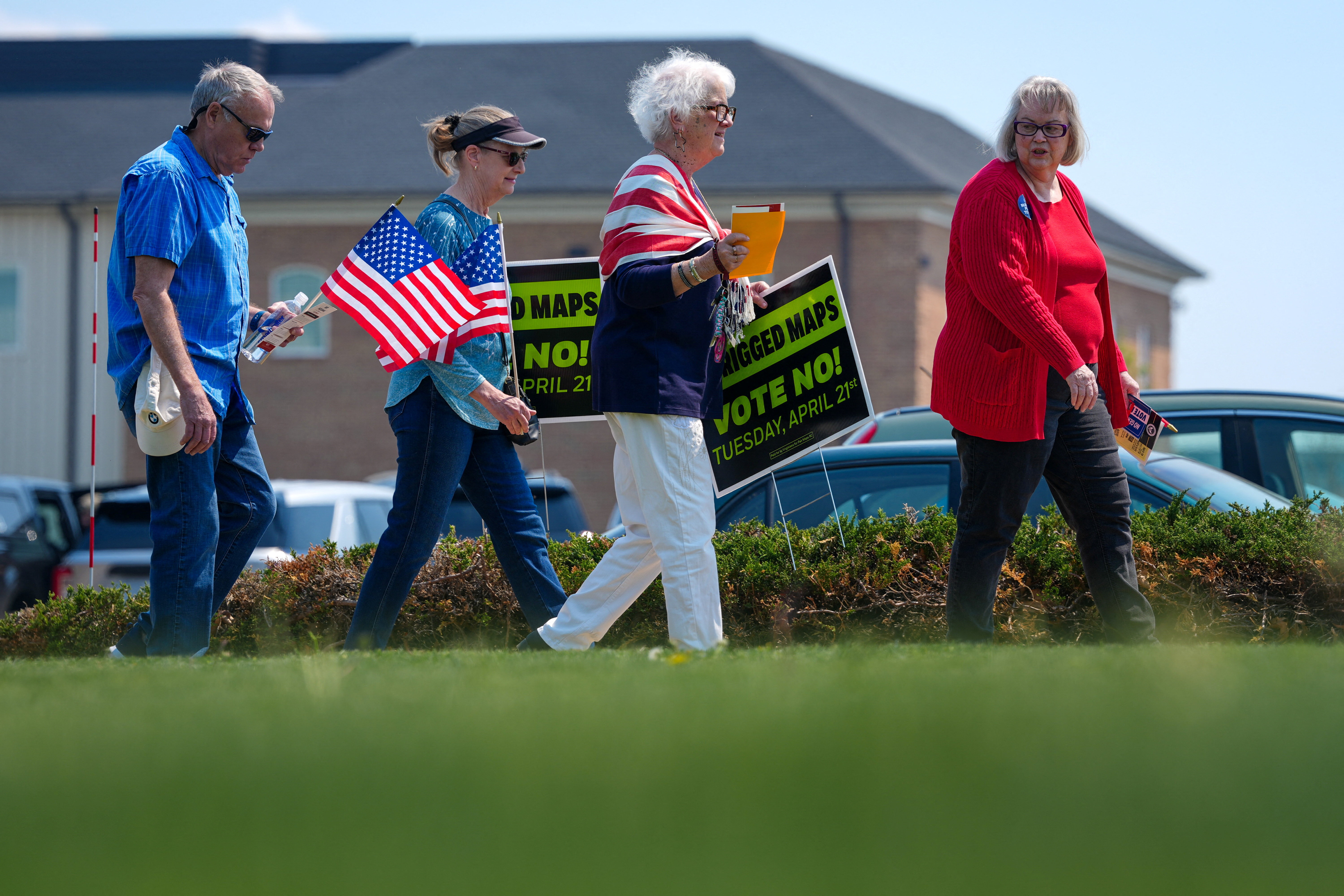 Supporters depart a campaign rally against Virginia Democrats' proposed state redistricting constitutional amendment ahead of the referendum special election on April 21, in Bridgewater, Virginia, April 11, 2026. REUTERS/Ken Cedeno