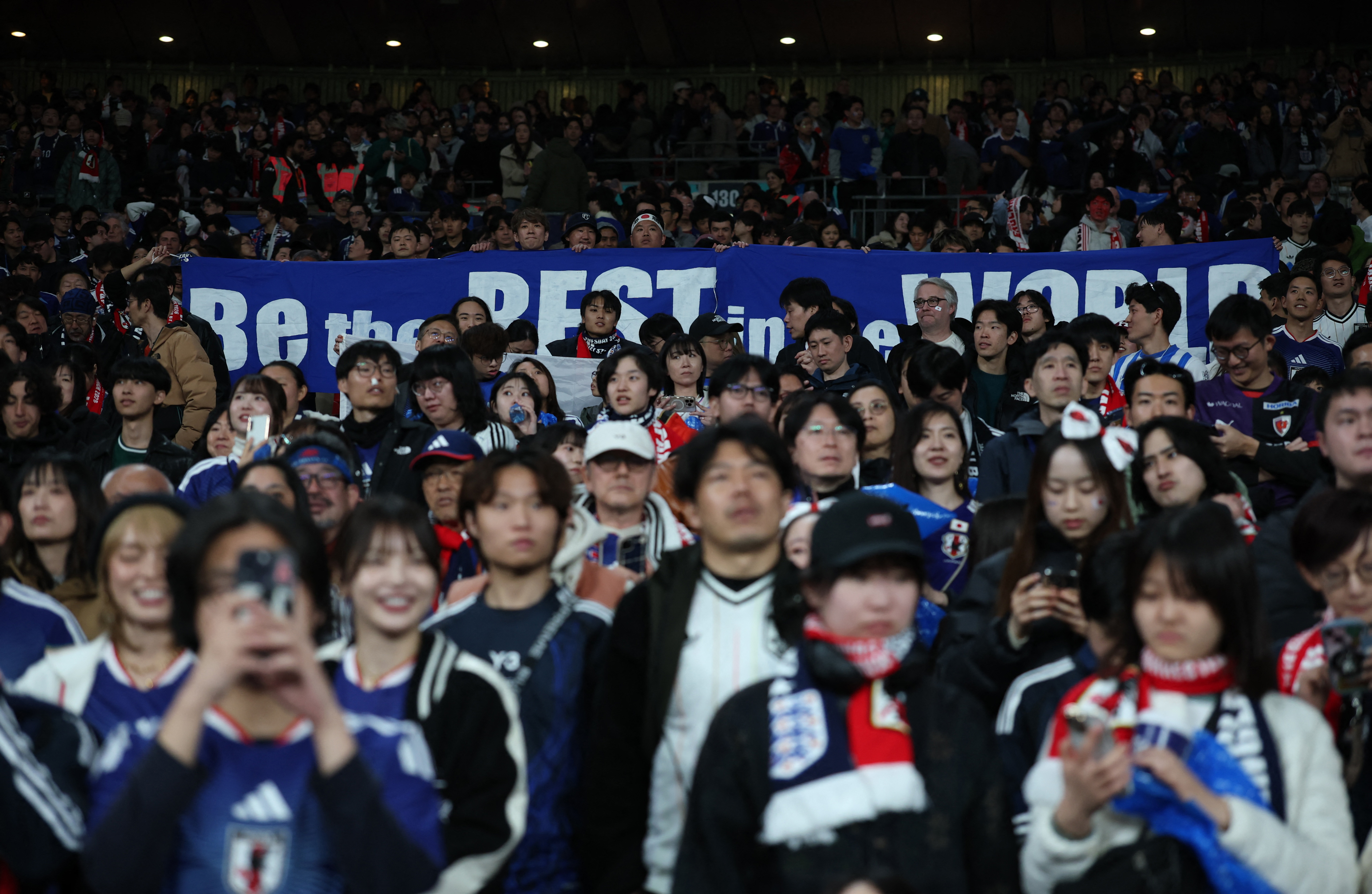 Soccer Football - International Friendly - England v Japan - Wembley Stadium, London, Britain- March 31, 2026 Japan fans celebrate after the match REUTERS/Isabel Infantes