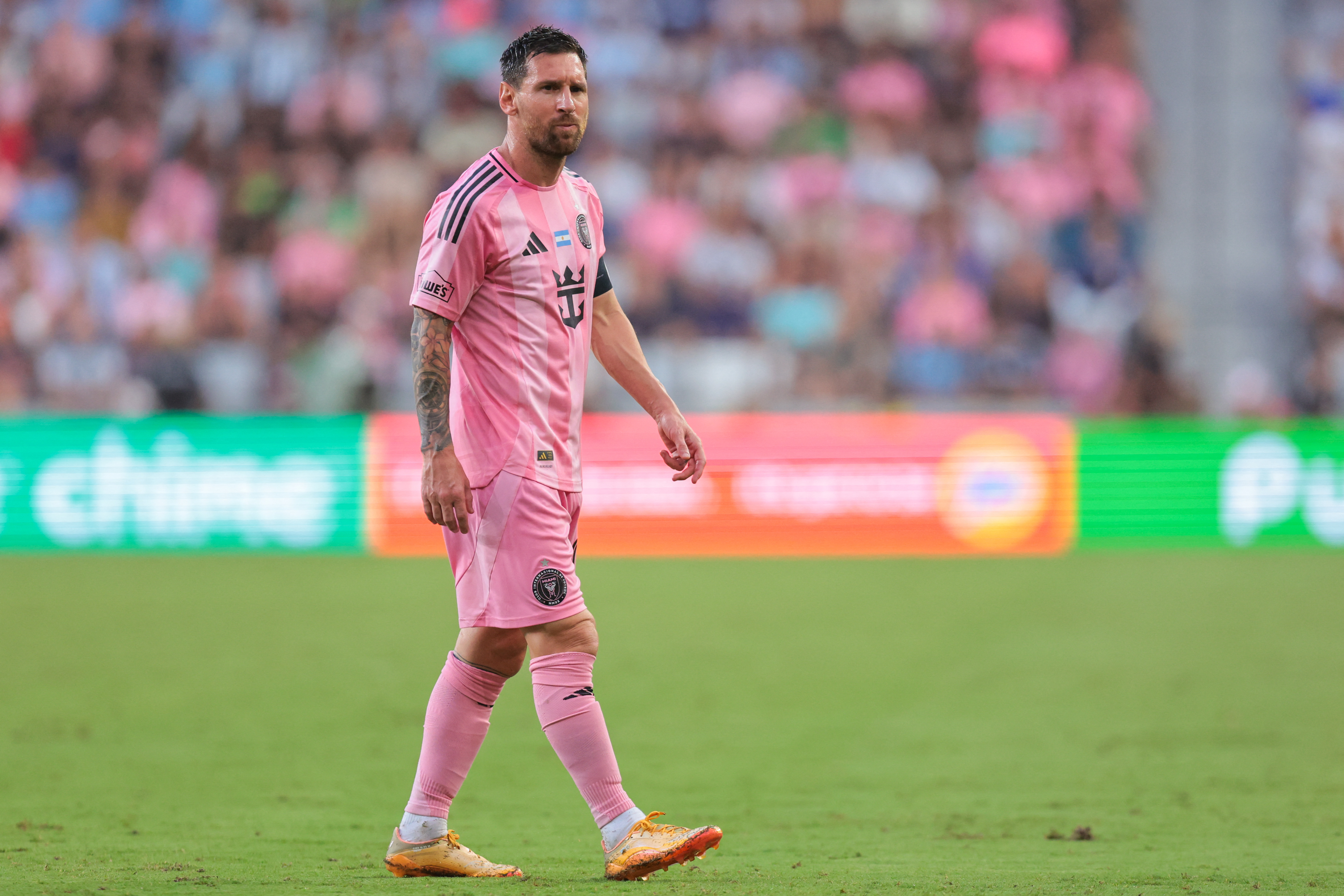 Inter Miami CF forward Lionel Messi (10) looks on.