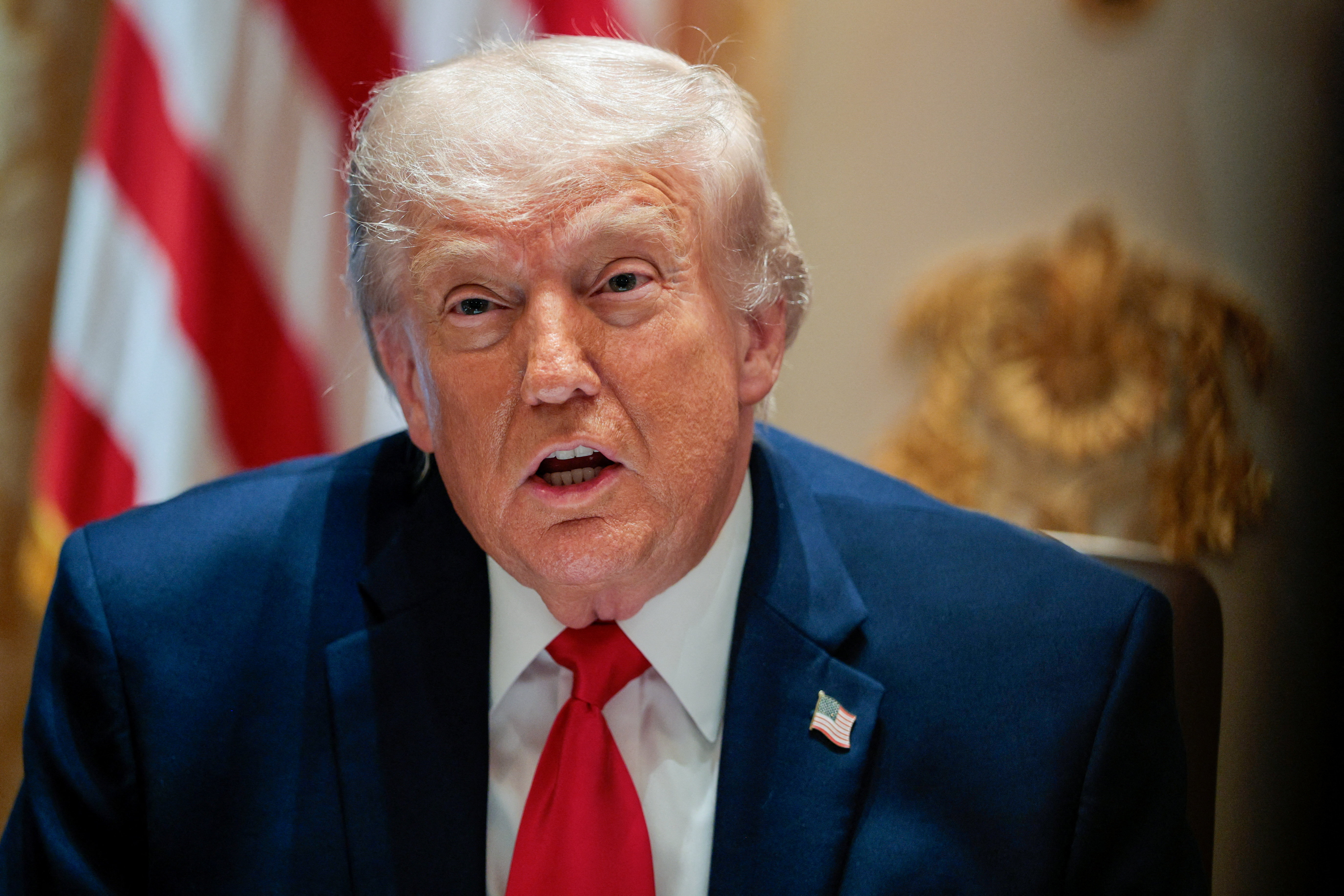 U.S. President Donald Trump speaks during a cabinet meeting in the Cabinet Room at the White House, in Washington, D.C., U.S., May 27, 2026. REUTERS/Evan Vucci
