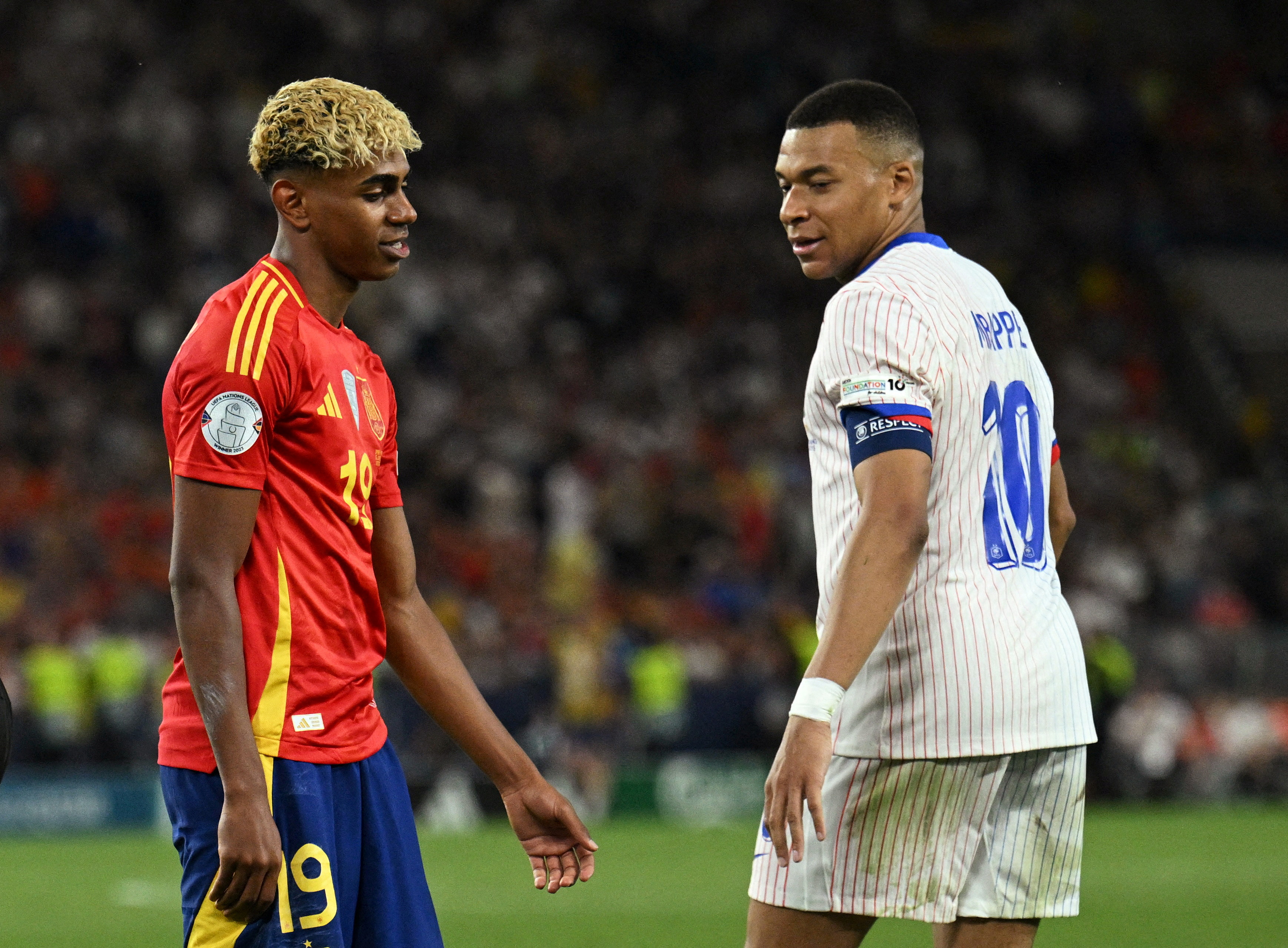 Spain's Lamine Yamal and France's Kylian Mbappe