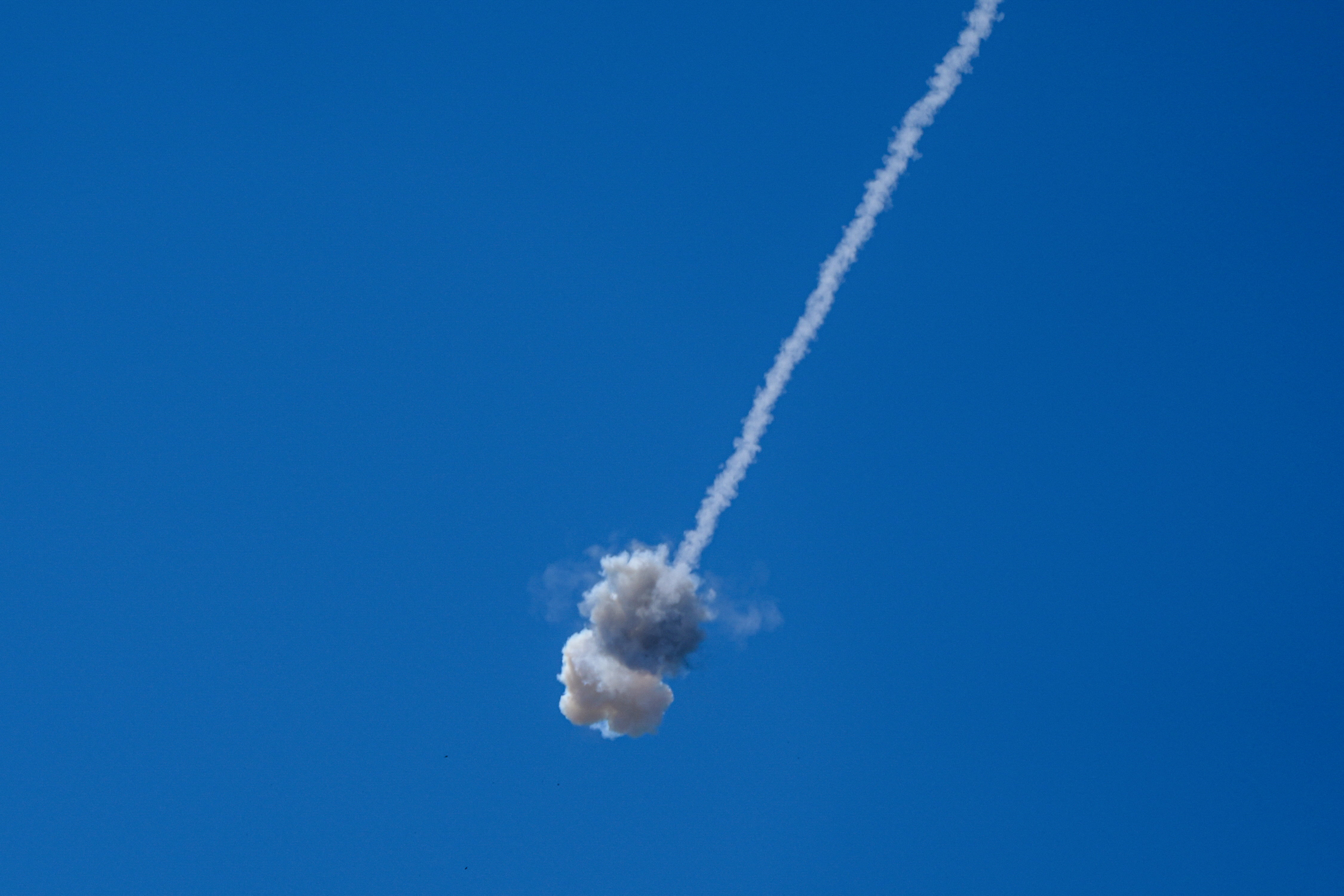 An interception by Israel's Iron Dome anti-missile system, as seen from the Israeli side of the Israel-Lebanon border, June 8, 2026. REUTERS/Ayal Margolin ISRAEL OUT. NO COMMERCIAL OR EDITORIAL SALES IN ISRAEL