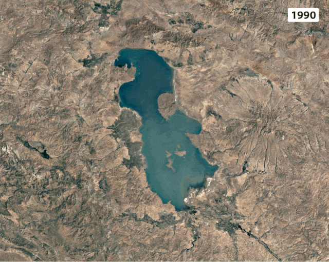 A time-lapse view of Lake Urmia from 1990 to 2026 [Google Earth]