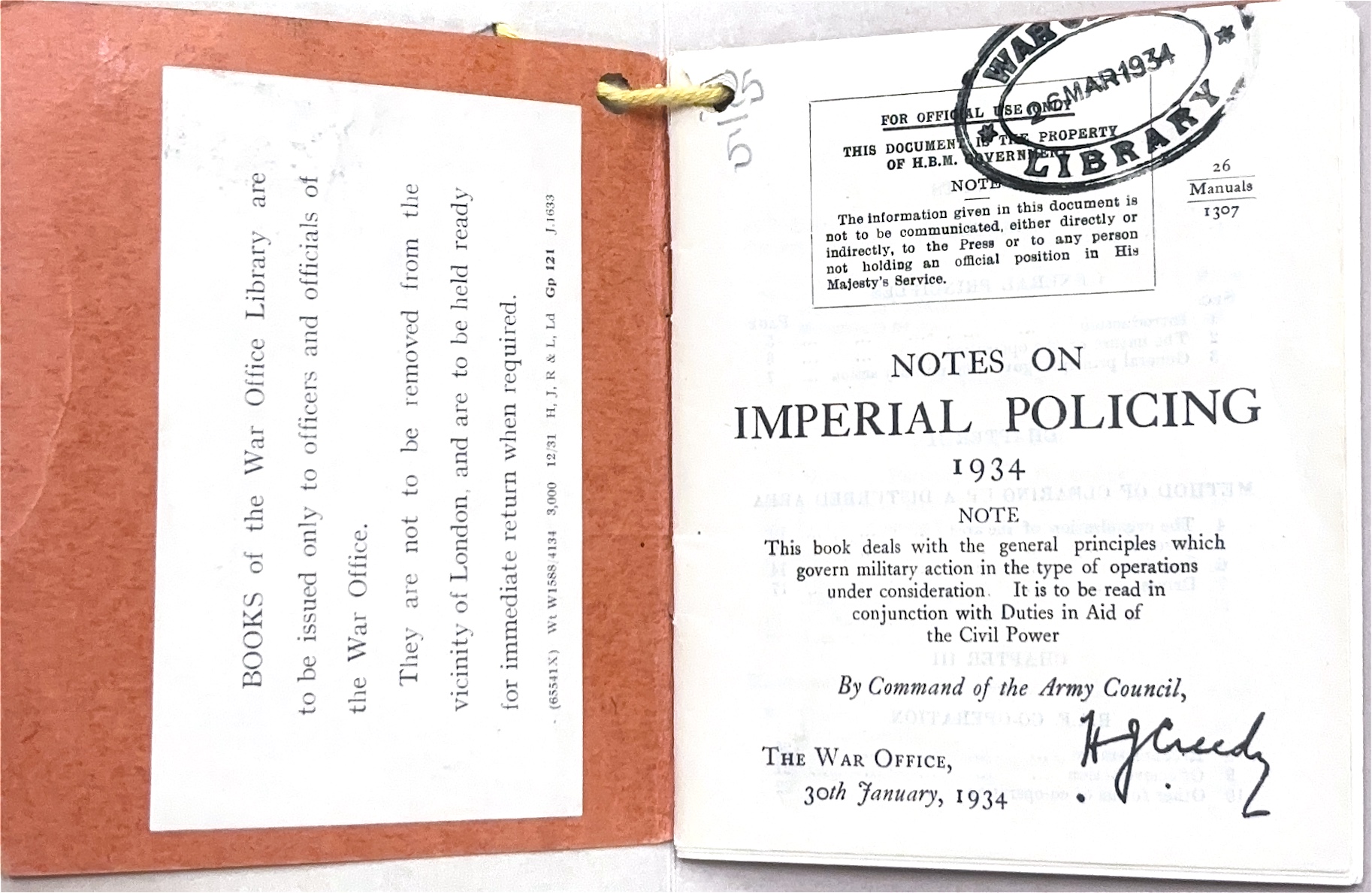 Guidance distributed to British imperial police forces overseas in 1934. Notes on Imperial Policing (1934), The National Archives, Kew, London [War Office, Armed Forces]