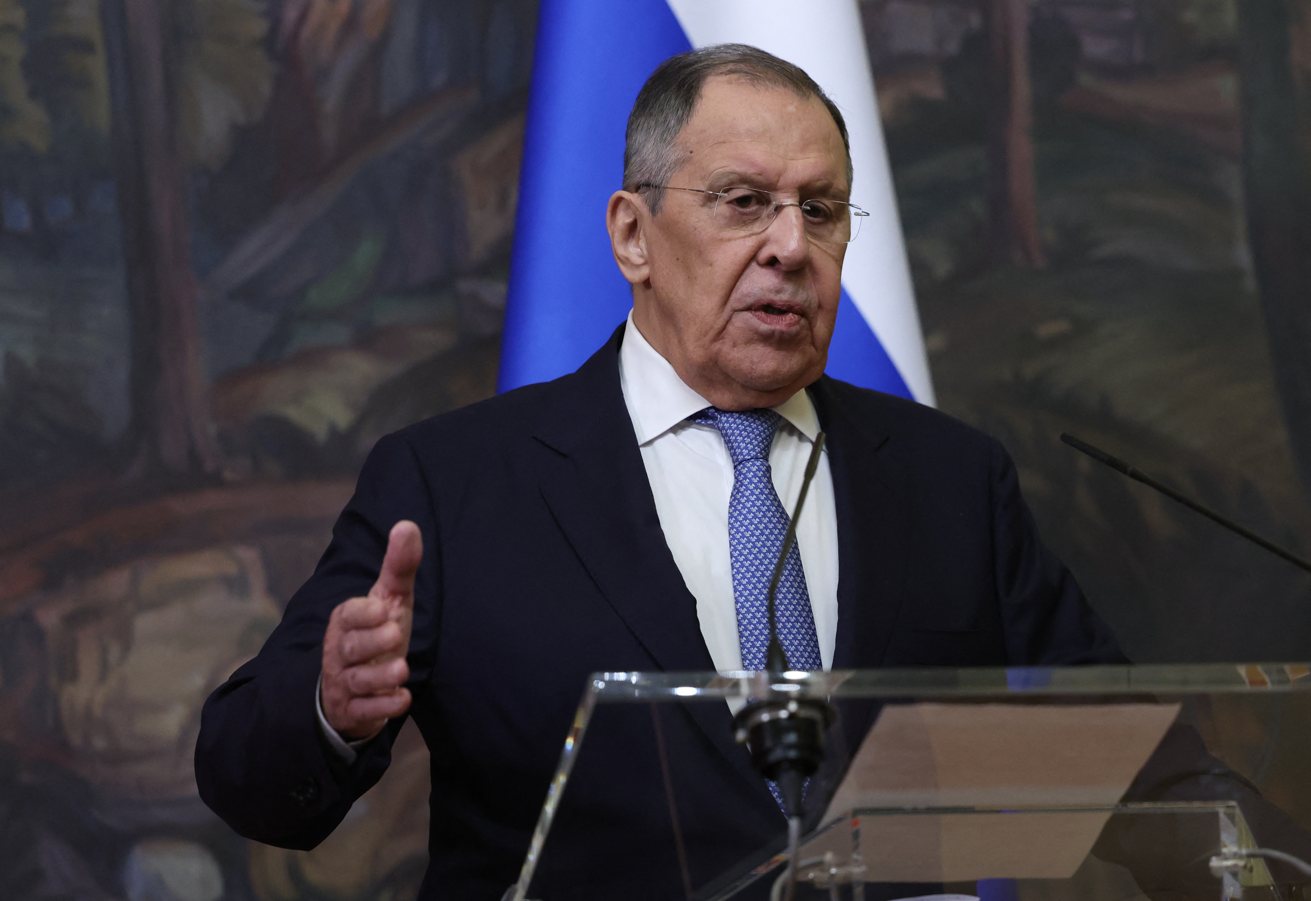 Russian Foreign Minister Sergei Lavrov attends a joint press conference with his Turkish counterpart following their meeting in Moscow on June 16, 2026. (Photo by SERGEI ILNITSKY / POOL / AFP)