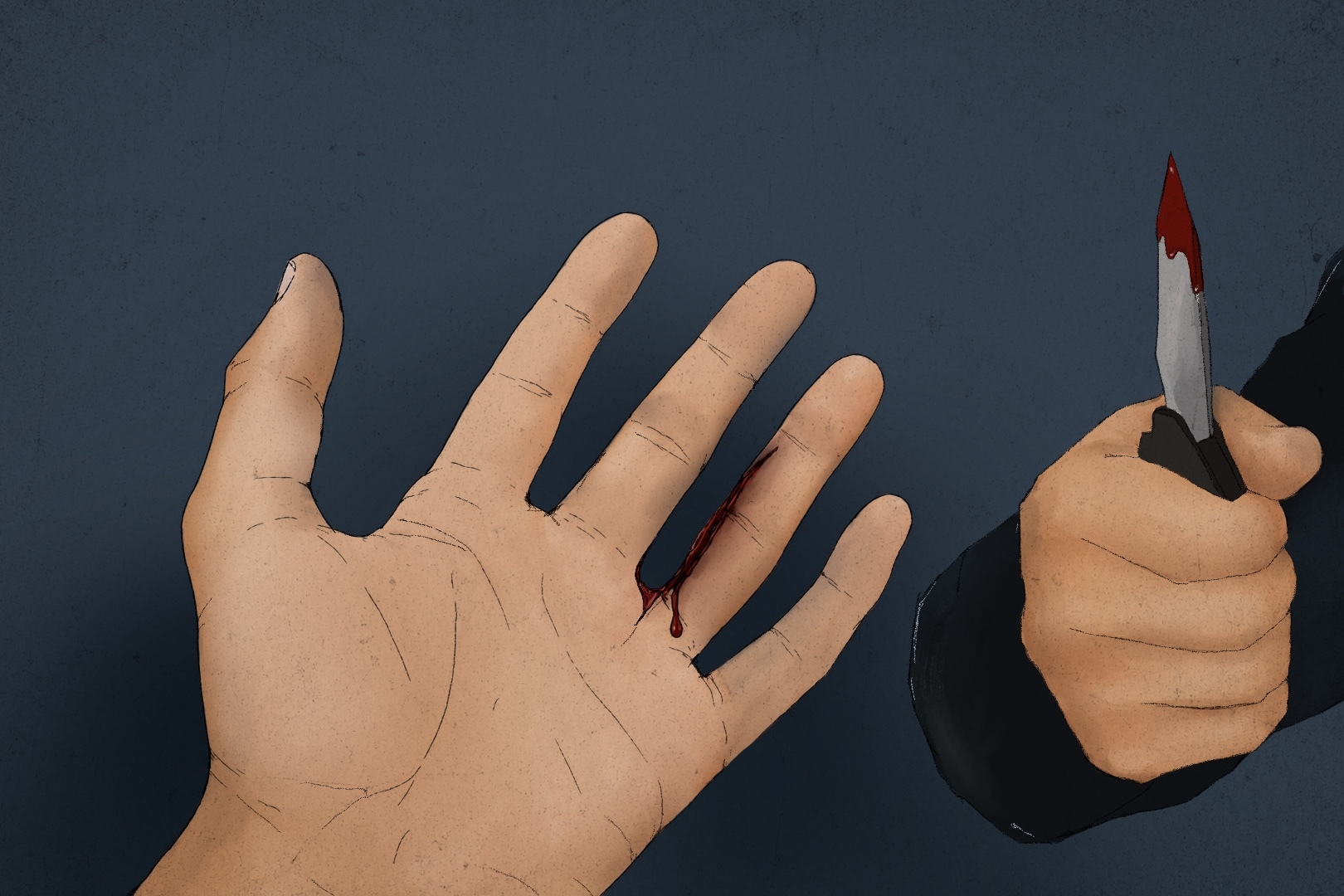 Illustration of a hand that has been stabbed by a knife [Al Jazeera]