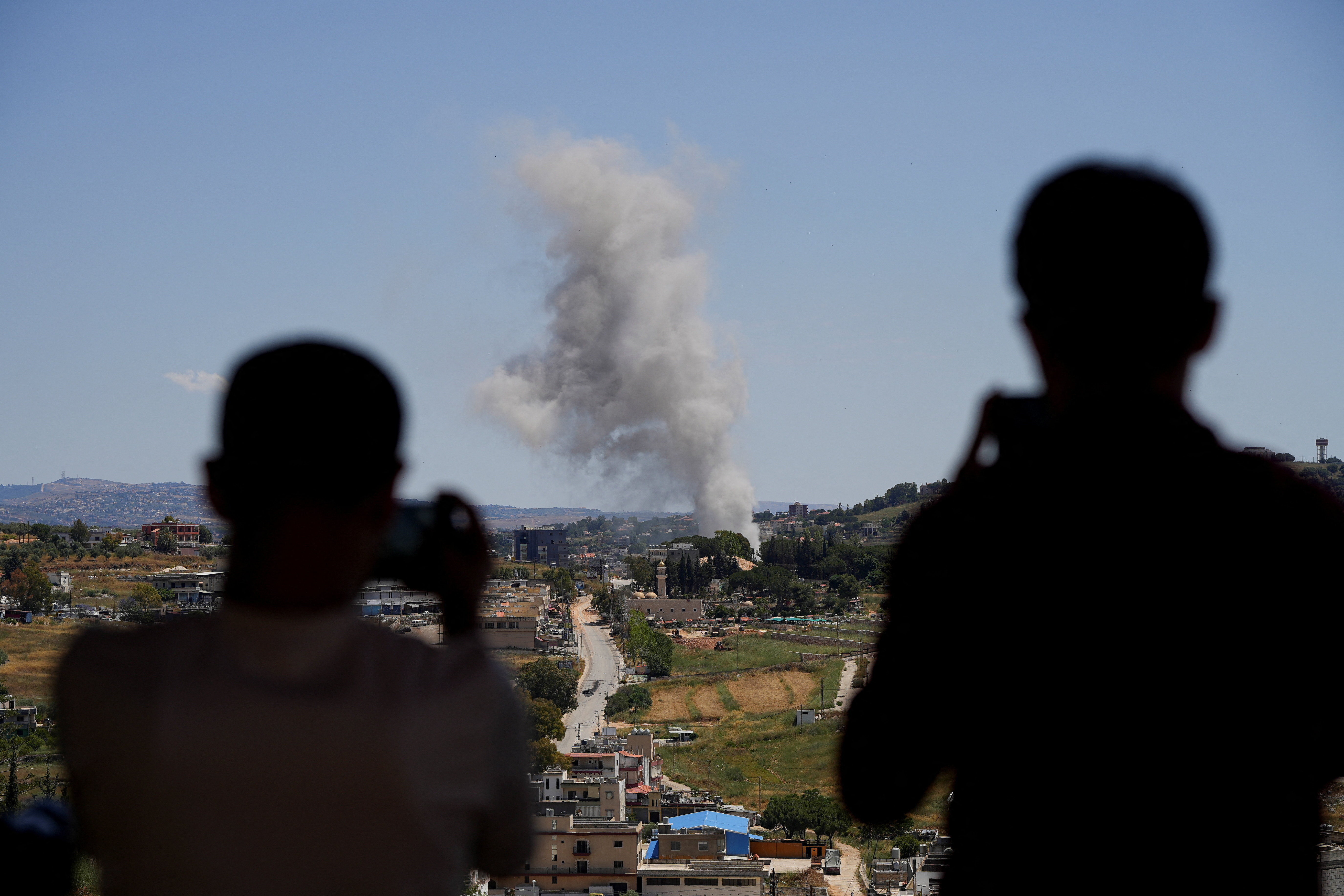 Smoke billows from southern Lebanon following an Israeli strike, as seen from Nabatieh, Lebanon, June 6, 2026. REUTERS/Stringer
