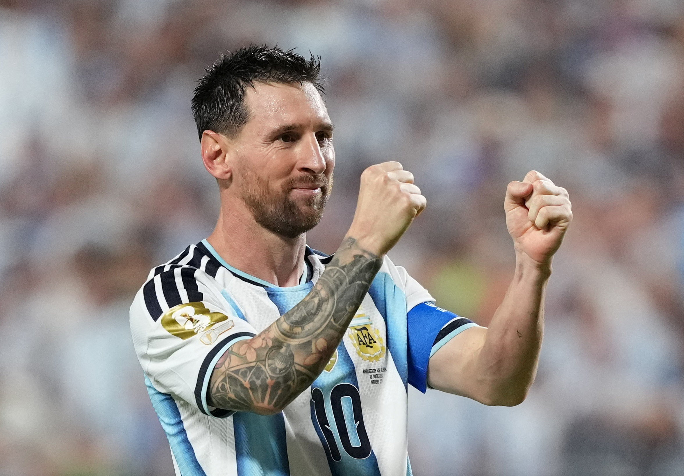 Soccer Football - FIFA World Cup 2026 - Group J - Argentina v Algeria - Kansas City Stadium, Kansas City, Missouri, U.S. - June 16, 2026 Argentina's Lionel Messi celebrates scoring their third goal to complete a hat-trick IMAGN IMAGES via Reuters/Jay Biggerstaff TPX IMAGES OF THE DAY