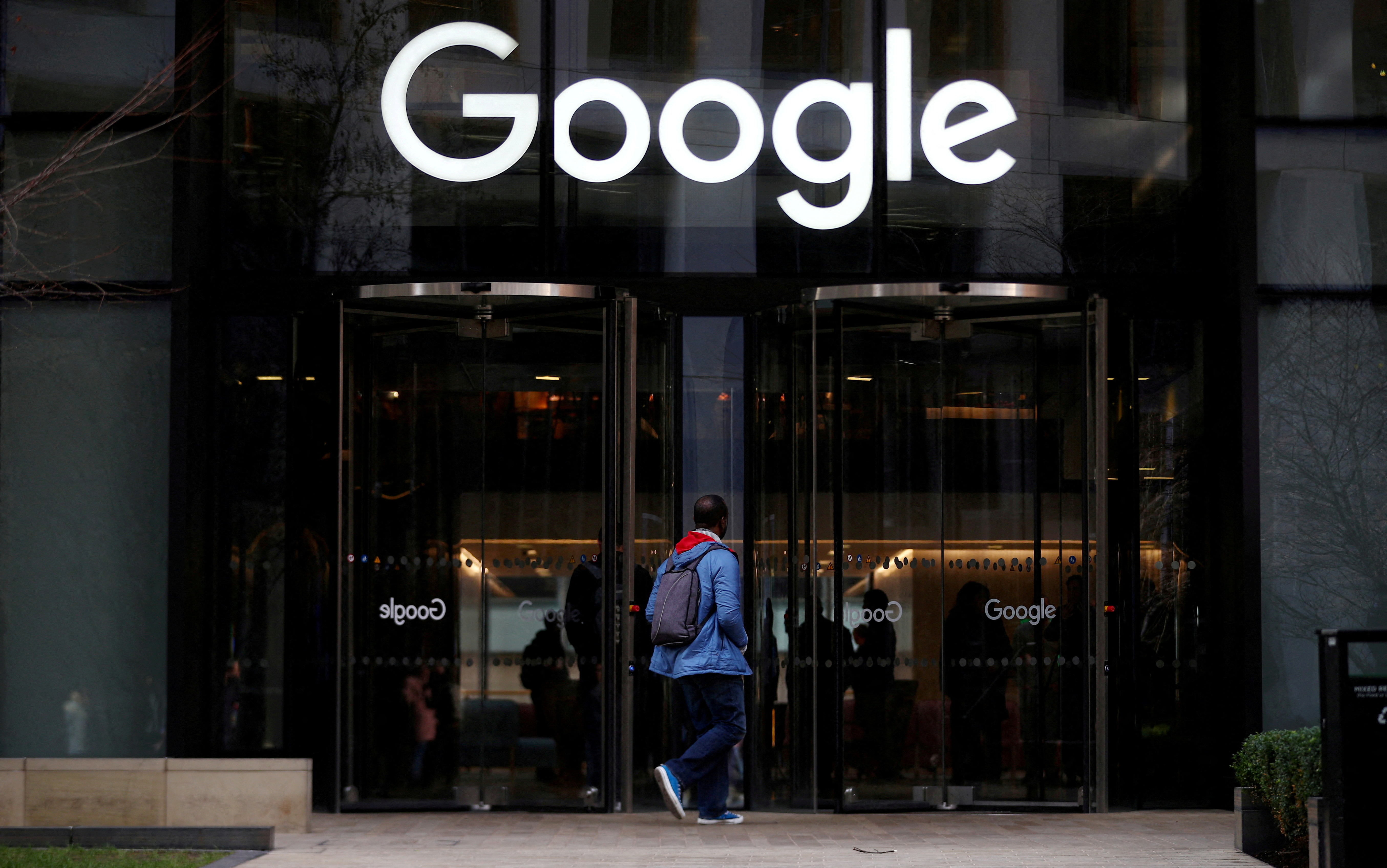 FILE PHOTO: The Google logo is pictured at the entrance to the Google offices in London, Britain January 18, 2019. REUTERS/Hannah McKay/File Photo/File Photo