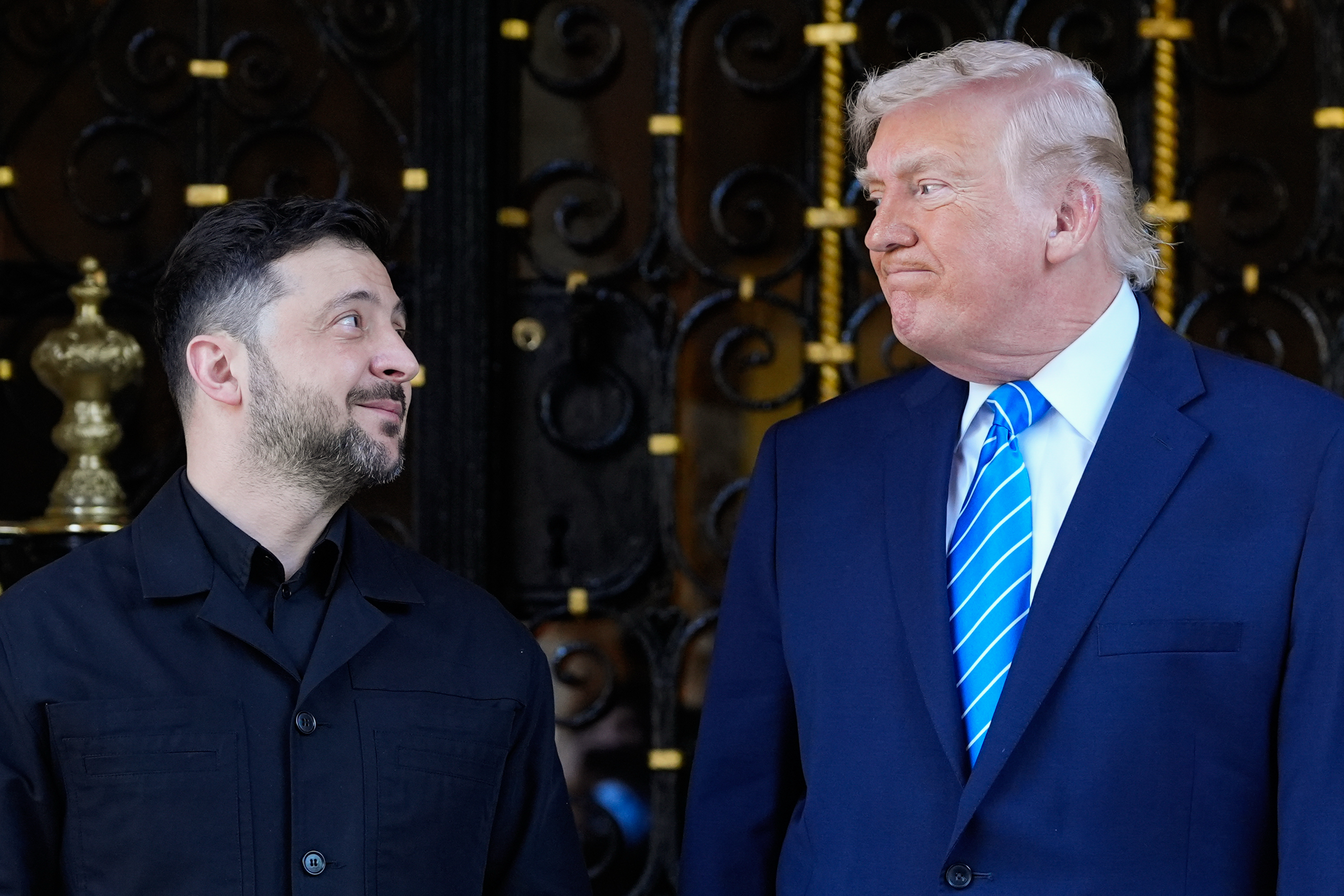 US President Donald Trump greets Ukrainian President Volodymyr Zelenskyy at his Mar-a-Lago resort in Palm Beach, Florida, December 28, 2025 [Alex Brandon/AP]