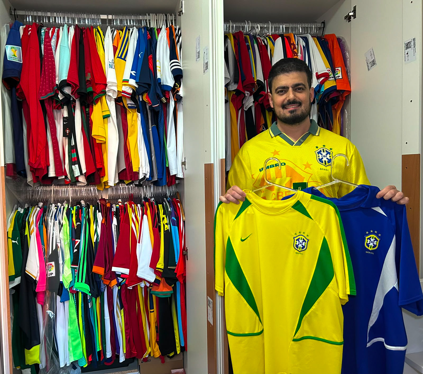 Paulo Duarte showcases his collection of football jerseys [Courtesy of Paulo Duarte]