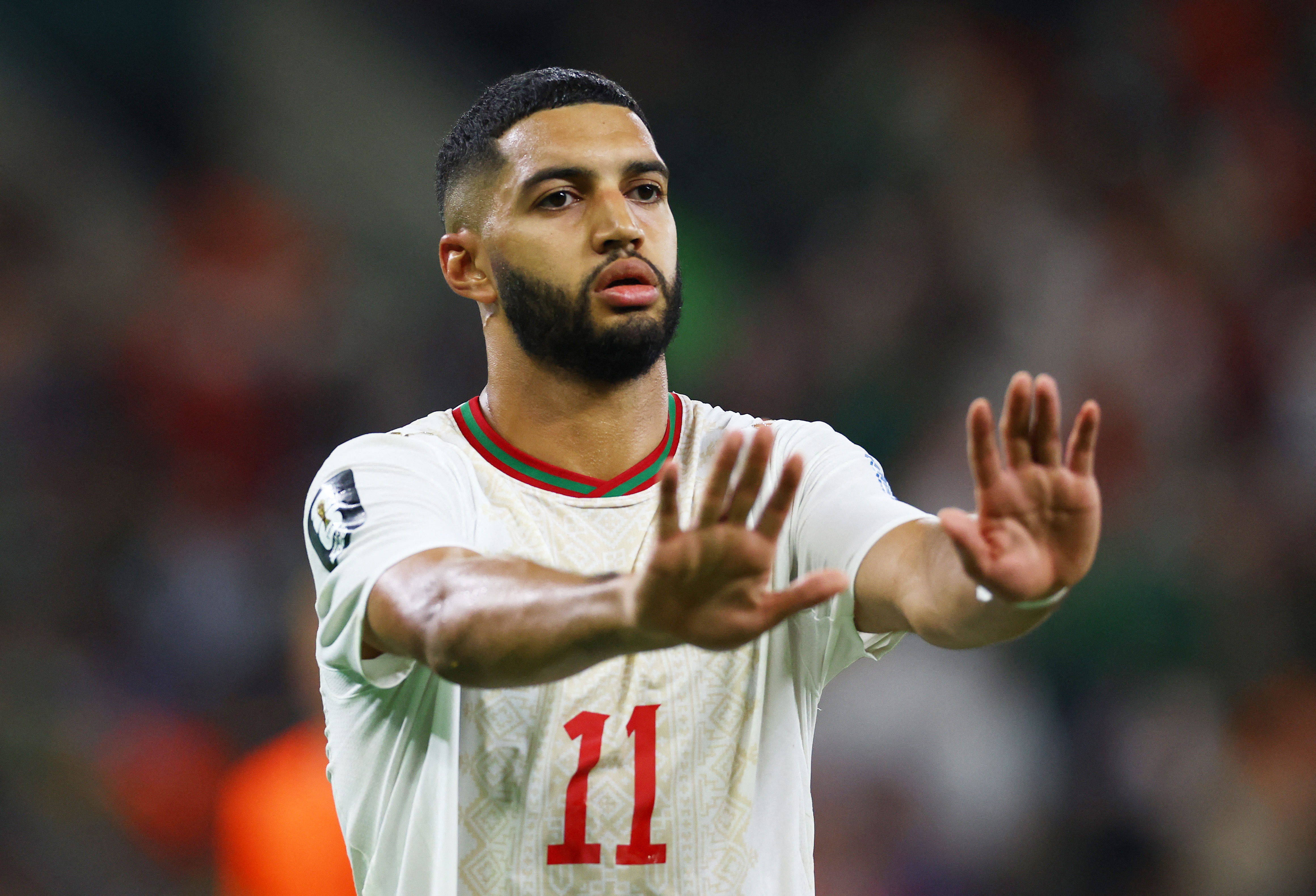 Morocco's Ismael Saibari reacts.