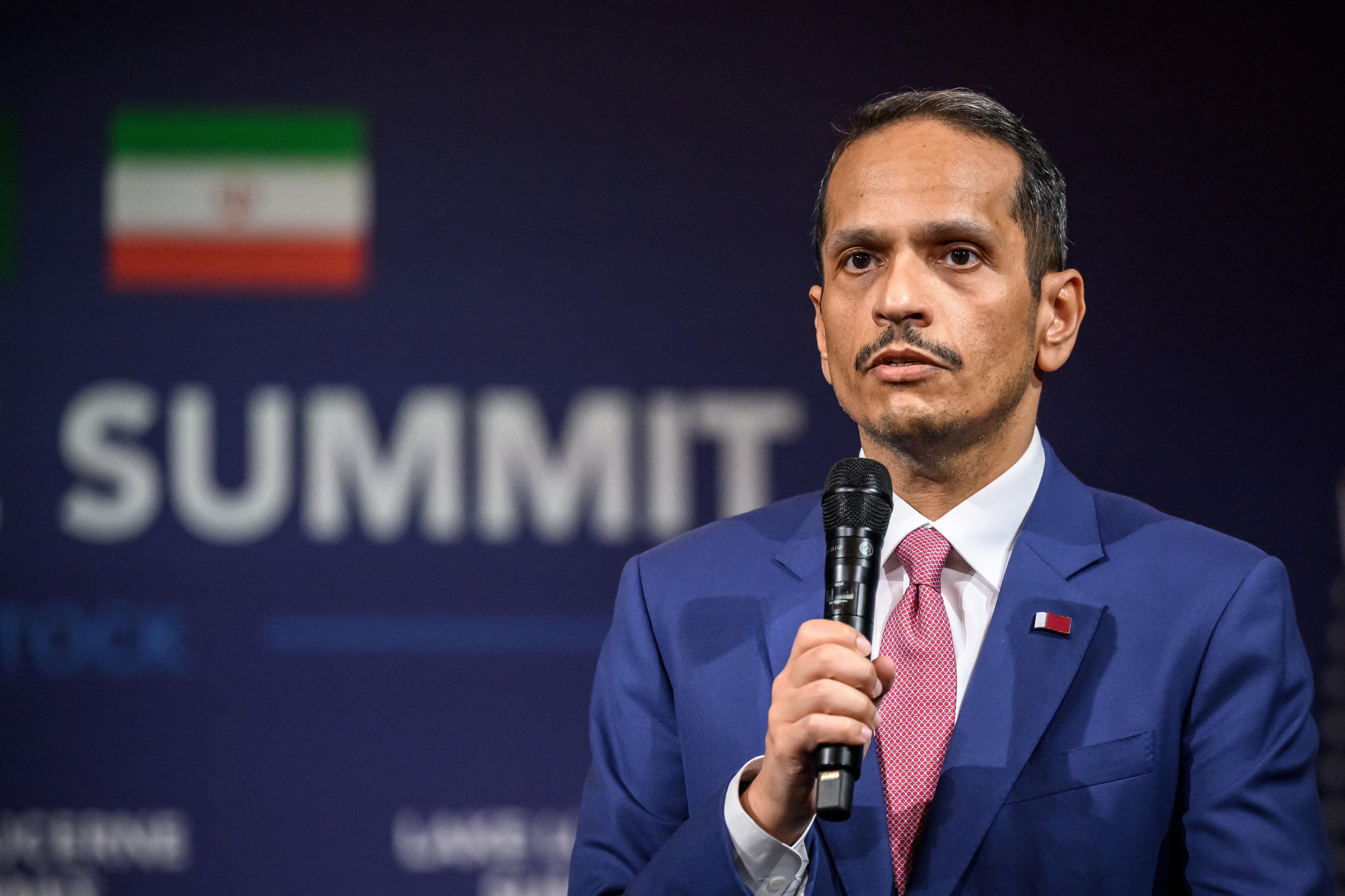 Qatar's Prime Minister Sheikh Mohammed bin Abdulrahman bin Jassim al-Thani speaks prior to a quadrilateral meeting between the United States, Iran, Pakistan and Qatar at the Burgenstock luxury hotel complex overlooking Lake Lucerne, Switzerland, on June 21, 2026.