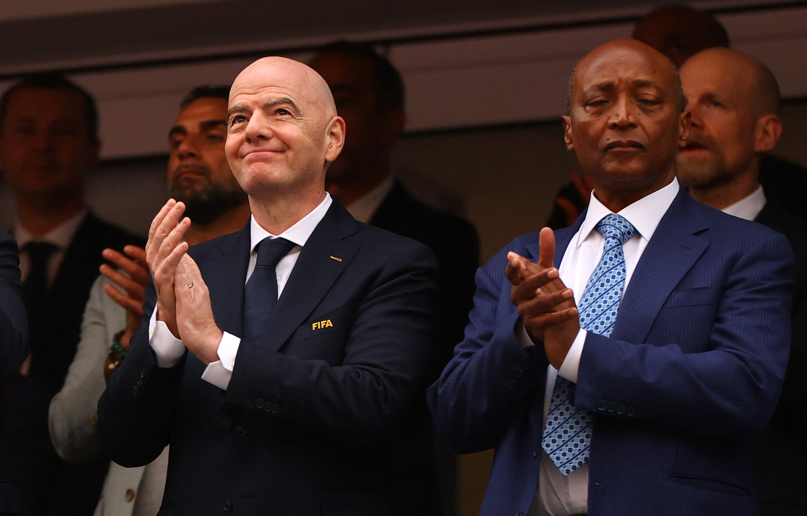 President Gianni Infantino and CAF President Patrice Motsepe in the stands before the match