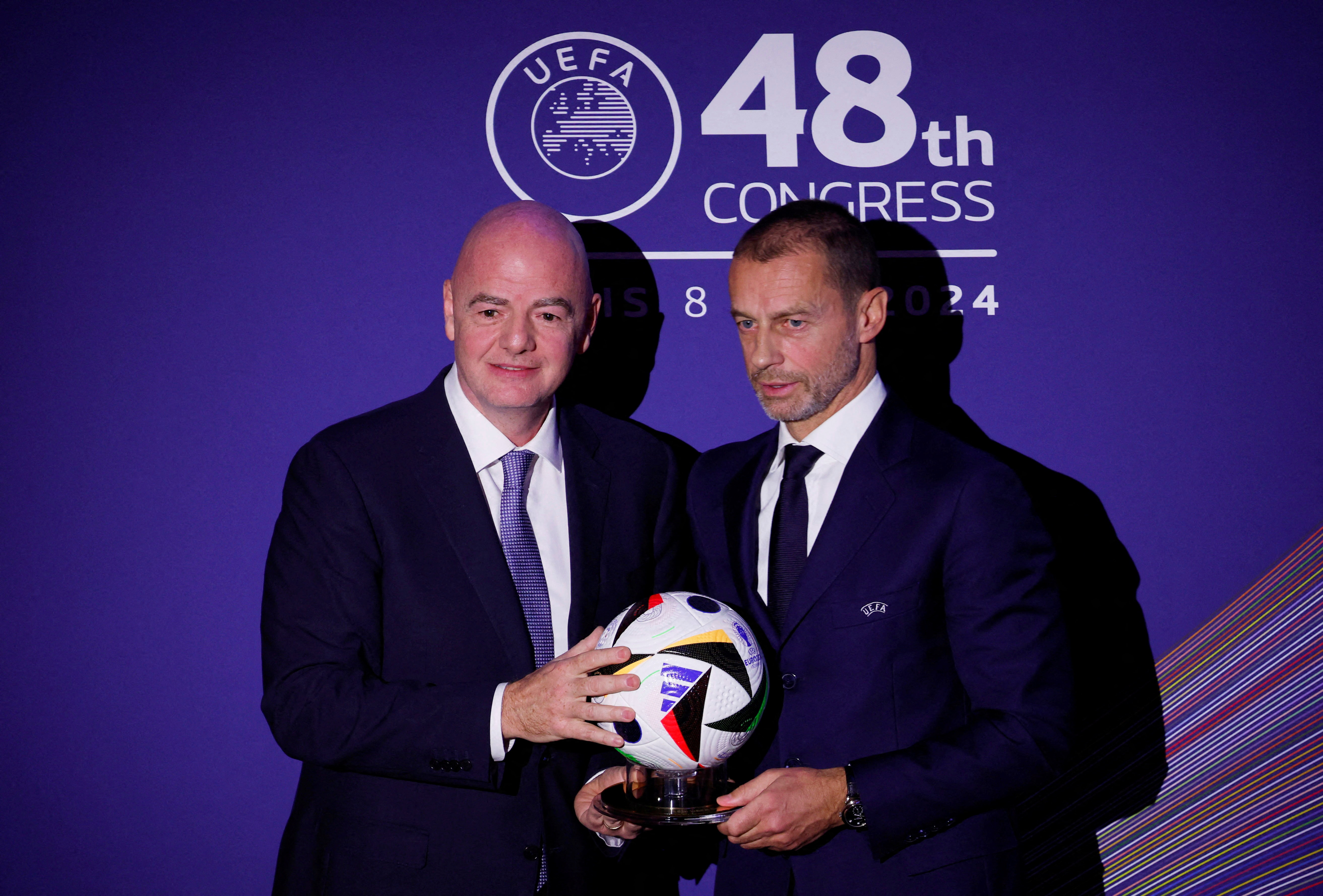 FIFA chief Gianni Infantino with UEFA president Aleksander Ceferin in Paris, France in February 2024