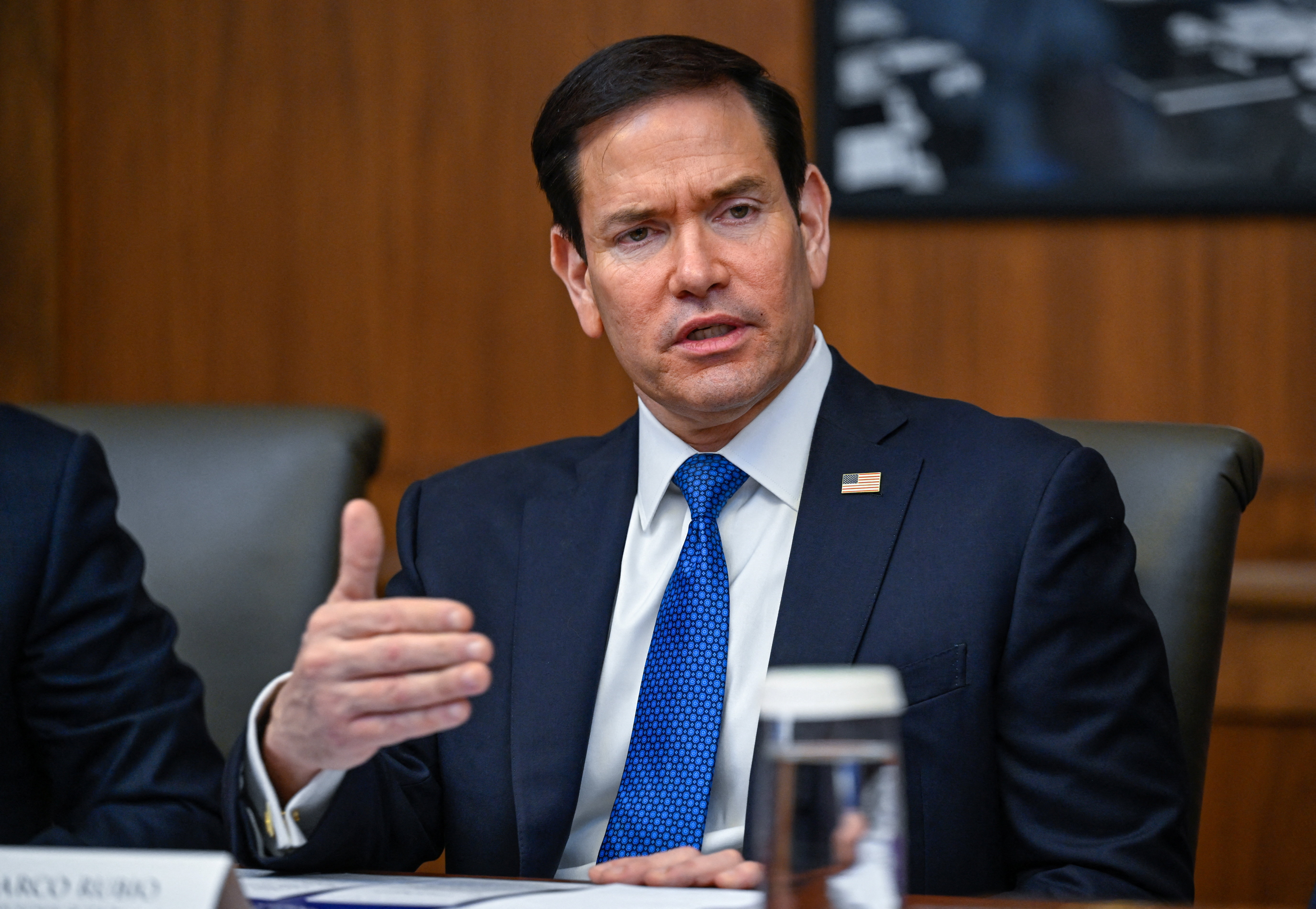 US Secretary of State Marco Rubio speaks during a cabinet meeting at Camp David
