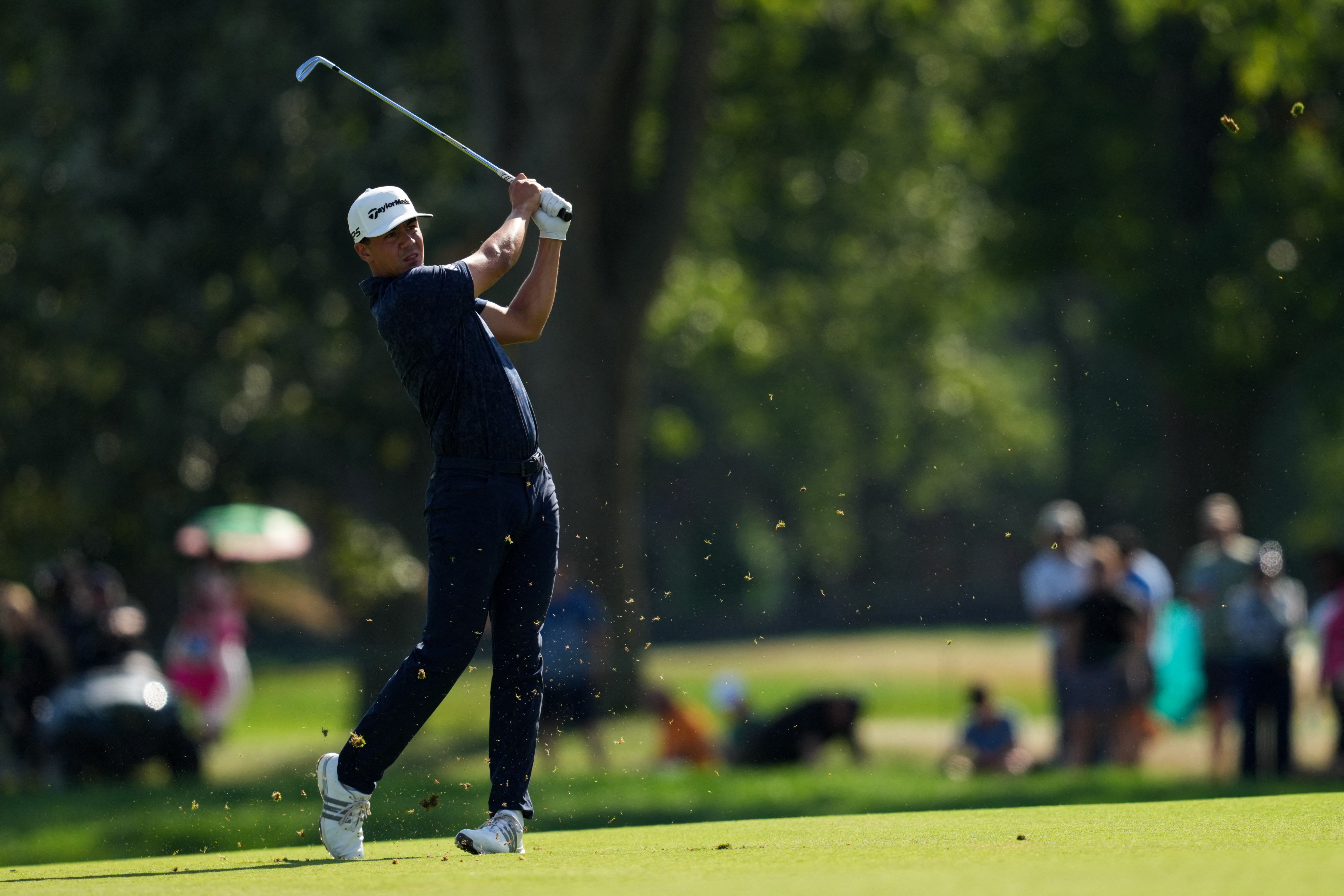 Thorbjornsen plays his shot from the fairway on the 18th hole during the final round of the Rocket Classic golf tournament