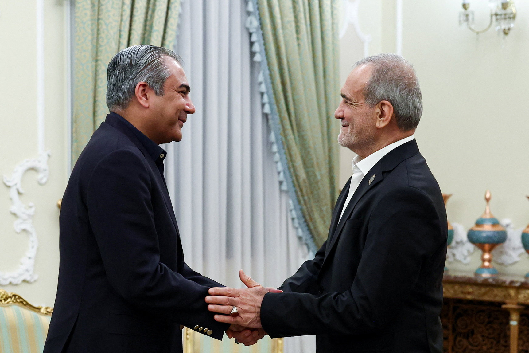 Iranian President Masoud Pezeshkian meets with Pakistan's Interior Minister Mohsin Naqvi in Tehran, Iran,