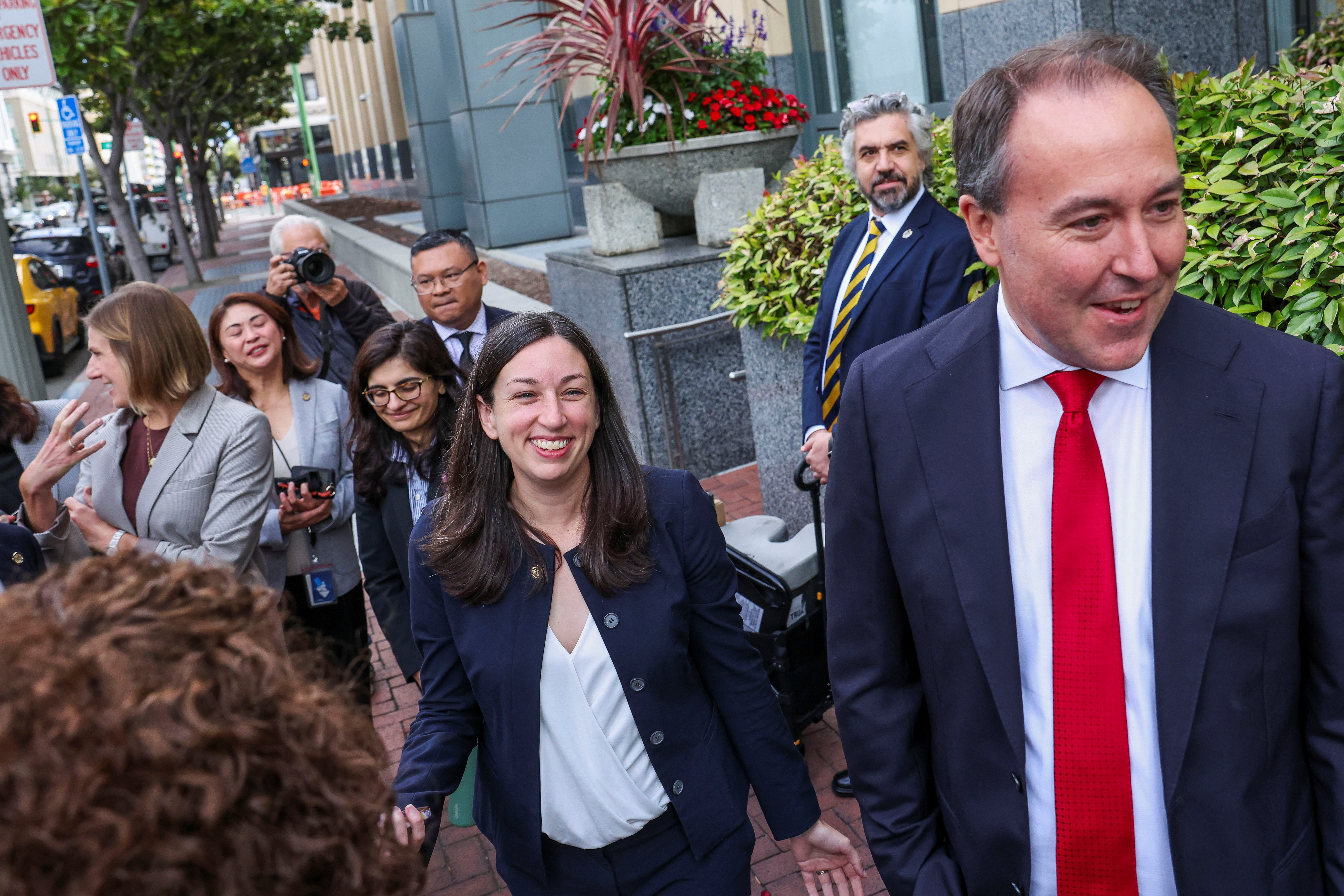 Colorado Chief Trial Counsel Jason Slothouber leaves the courthouse with team members after Meta Platforms agreed to a settlement to resolve claims by states across the US that the company designed those platforms to get children addicted, in Oakland, California, the United States, August 26, 2026