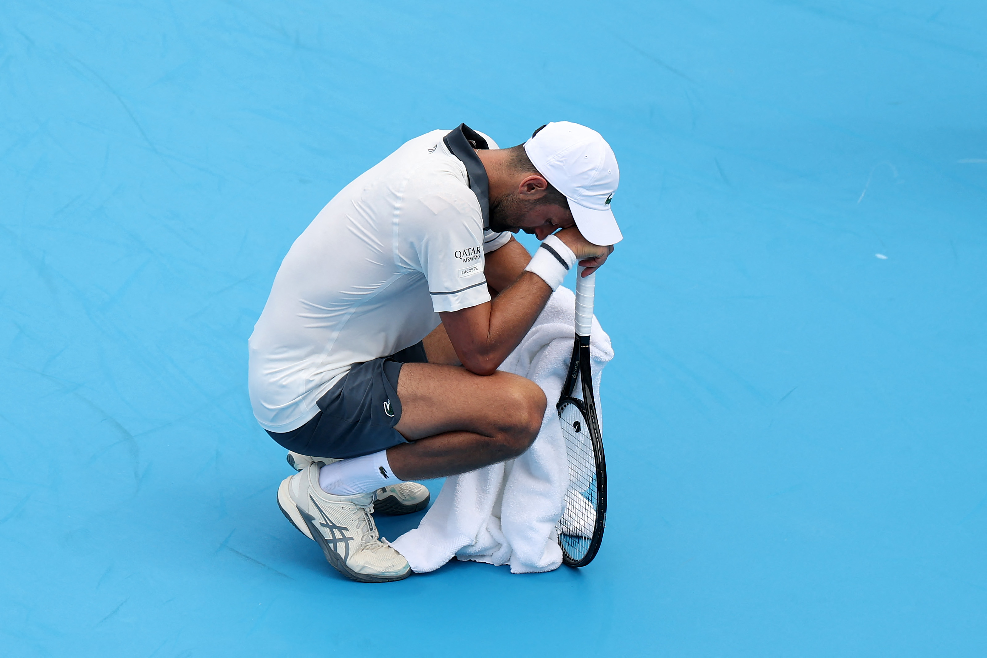 Djokovic reacts during his second round match against Thiago Agustin Tirante at the Cincinnati Open