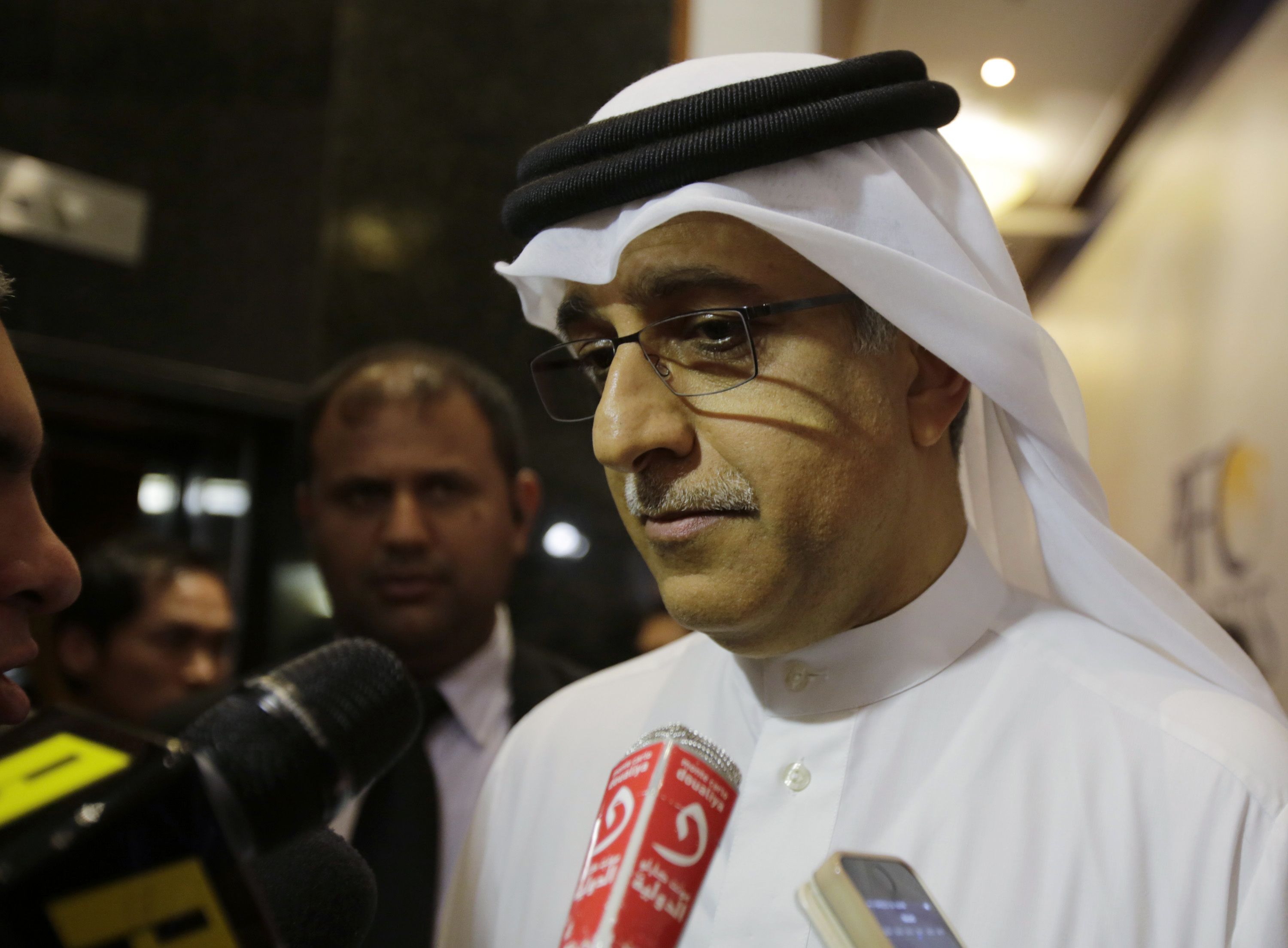 Asian Football Confederation President Sheikh Salman bin Ebrahim Al Khalifa speaks to journalists at the AFC Congress