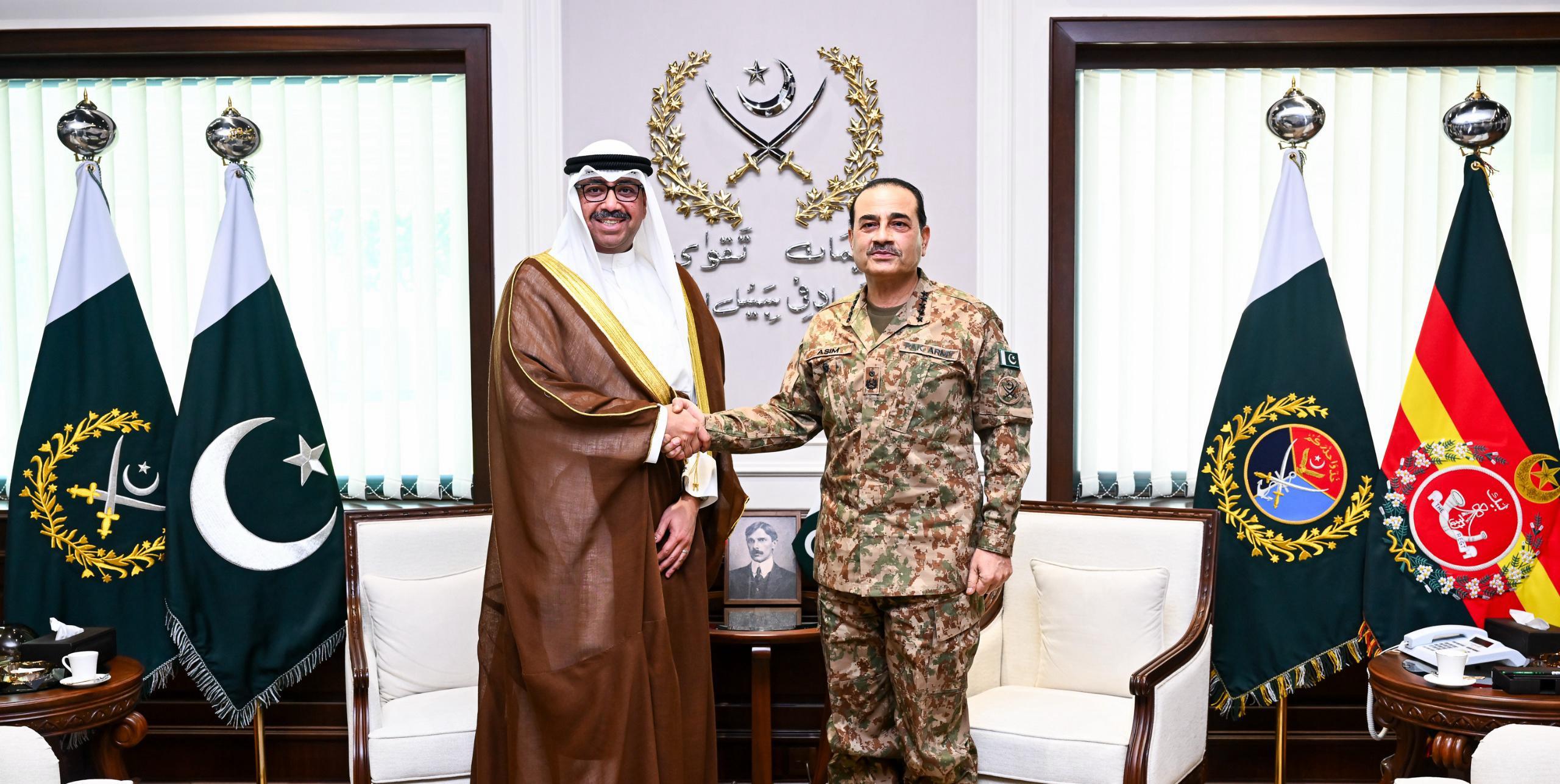 Kuwait's Defence Minister Sheikh Abdullah Ali Abdullah Al-Saleem Al-Sabah meets Chief of Defence Forces, Field Marshal Asim Munir at General Headquarters in Rawalpindi on Aug 27, 2026. [Handout via Inter-Services Public Relations]