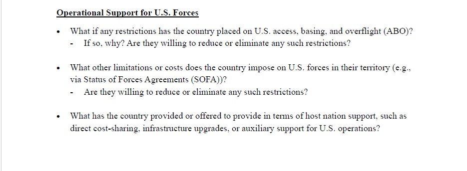 A screenshot of a section of 'Questions for NATO Allies & Other Key Stakeholders' obtained by Al Jazeera. [Al Jazeera]